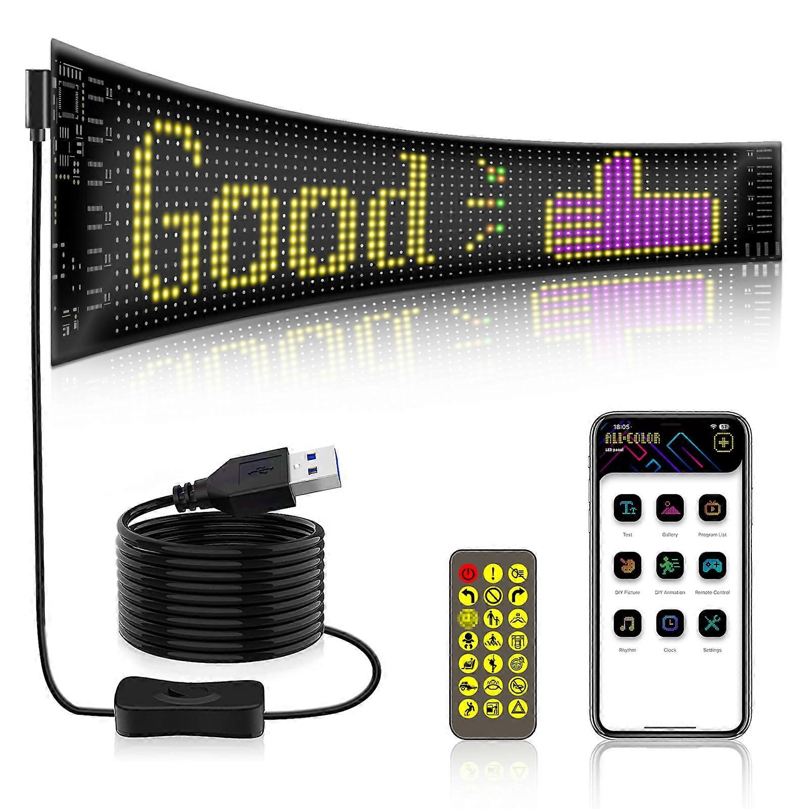 Flexible LED Screen Car Window Display With App Control RGB Lighting Remote Advertising Sign For Store 16x64
