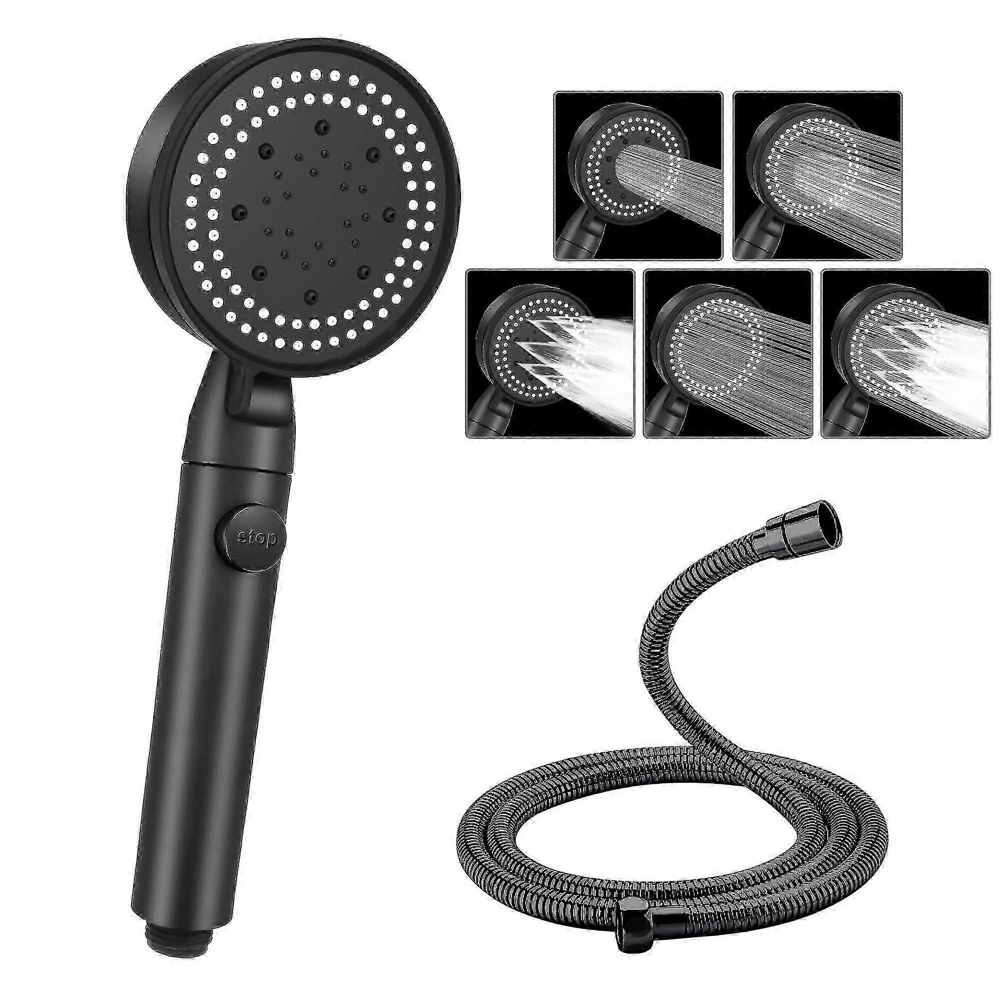 Powerful 5-Mode Water-Saving Shower Head & Hose Set with Water Stop Button - Handheld for All Types of Showers