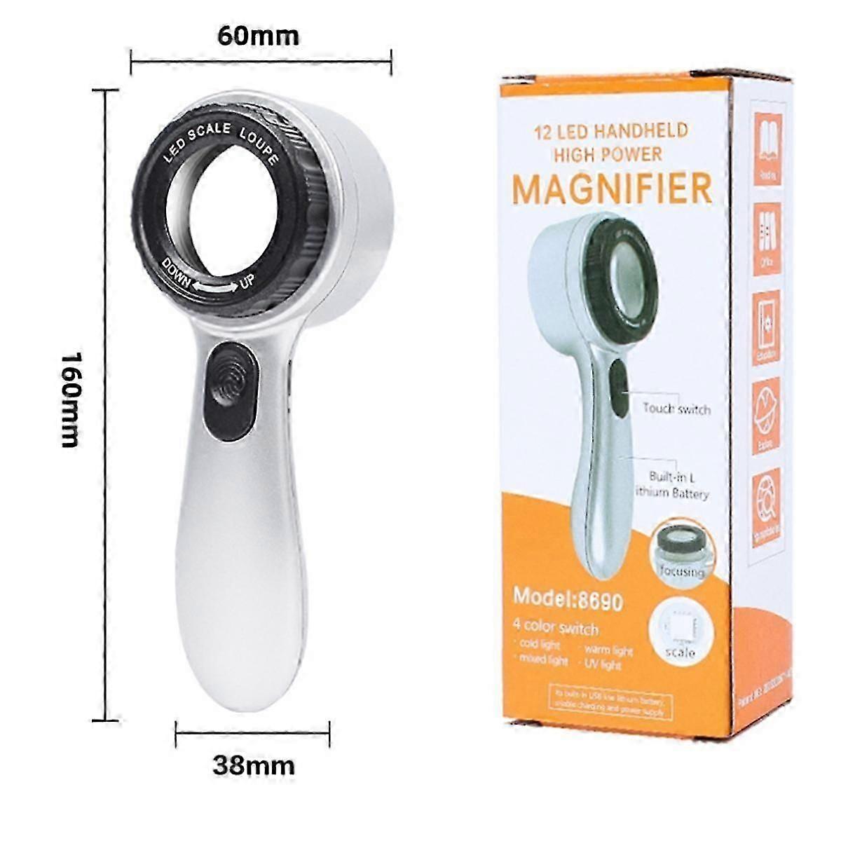 30X USB Rechargeable Lighted Handheld Magnifier for Reading Seniors Exploration