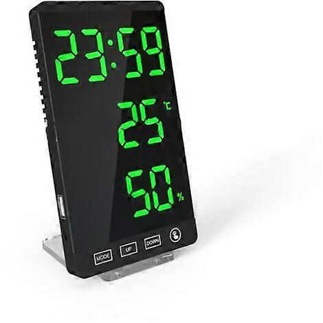 LED Mirror Clock Thermometer and Hygrometer Electronic Weather Alarm Clock in Black and Green