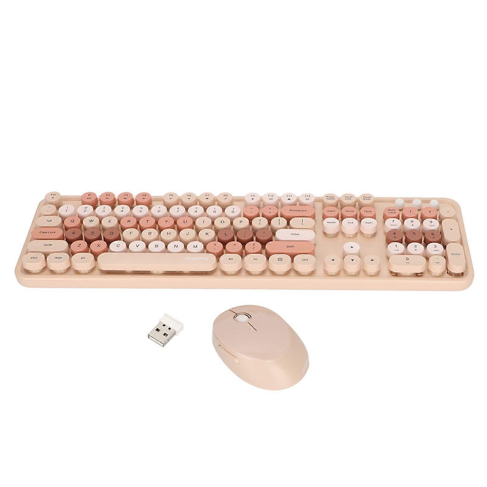 Wireless Keyboard Mouse 104 Keys Ergonomic Cute Desktop Game Keyboard Mouse Kit for Girls for Home Work Gaming