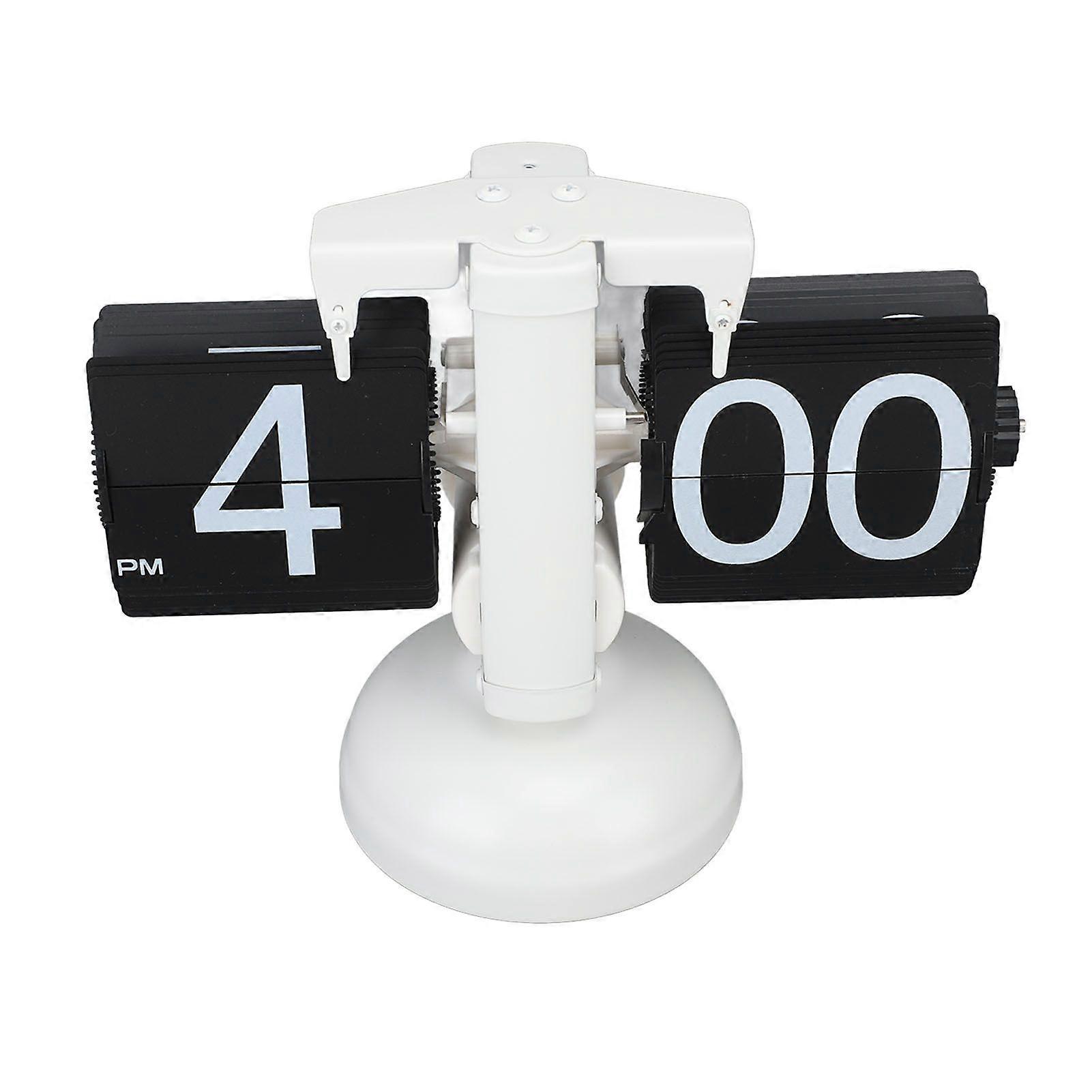 European Style Retro Digital Flip Down Clock 304 Stainless Steel Auto Mechanical Digital Flip Desk Clock for Home Livingroom 12 Hours Single Leg White