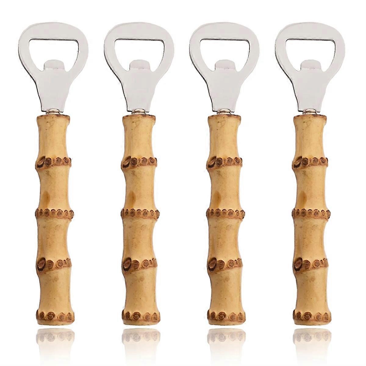 4pcs Bamboo Handle Bottle Opener Portable Bottle Opener Suitable for Restaurants and Home Use Beer Bottle Opener