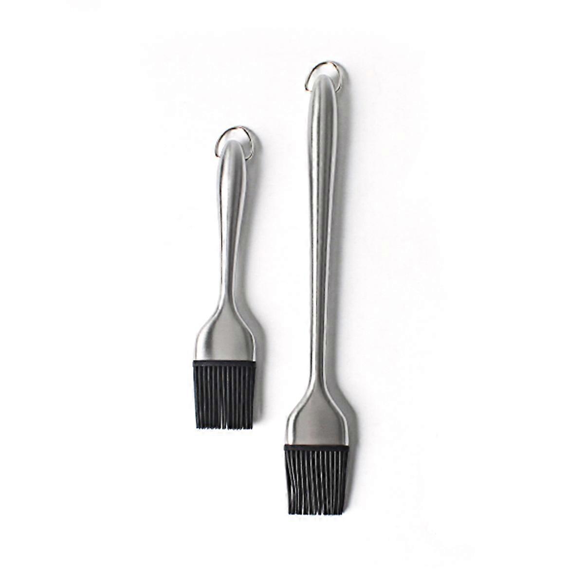 Heat Resistance Silicone Brush with Stainless Steel Handle for Barbecue Use 2 Pieces 30cm and 20cm