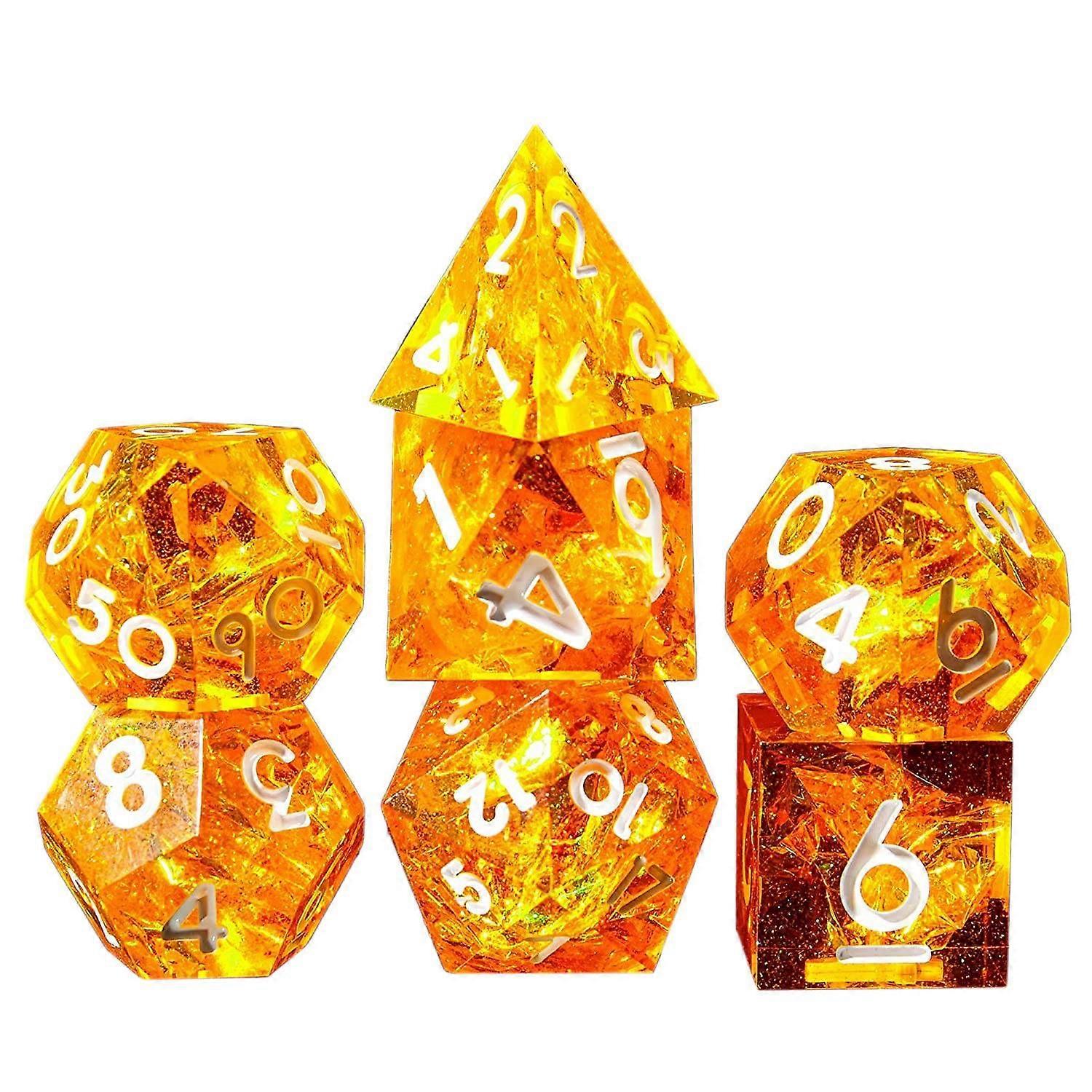 Polyhedral Set 7 Piece Sharp Handmade Set with Sharp Edges for Table Games ,Shiny Orange