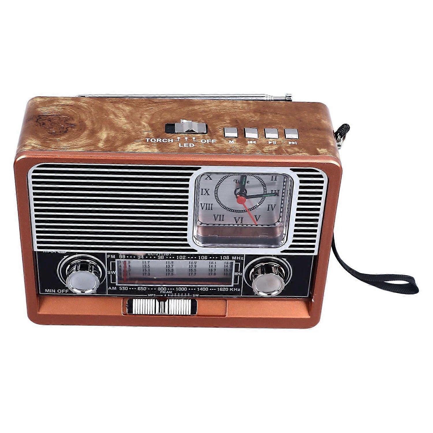Retro Portable Radio, AM FM SW Radio, with Flashlight, Clock, Bluetooth Speaker, USB, MP3 Player, TF Card, Rechargeable Battery and Battery Operated R