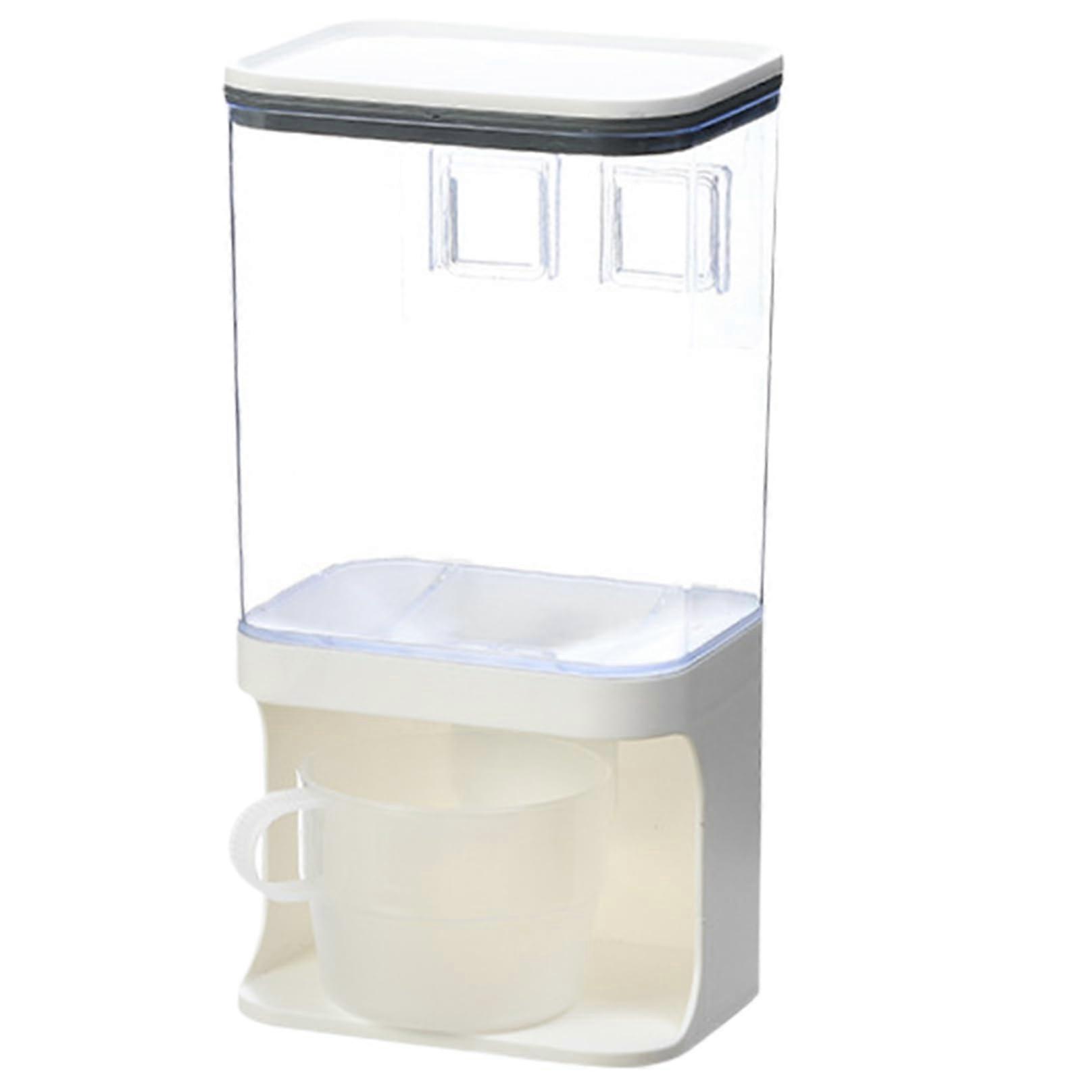 Rice Dispenser Wall Mounted 1000ml Rice Container With Lid And Cup Punch-Free Transparent Cereal Bucket 1 Compartment