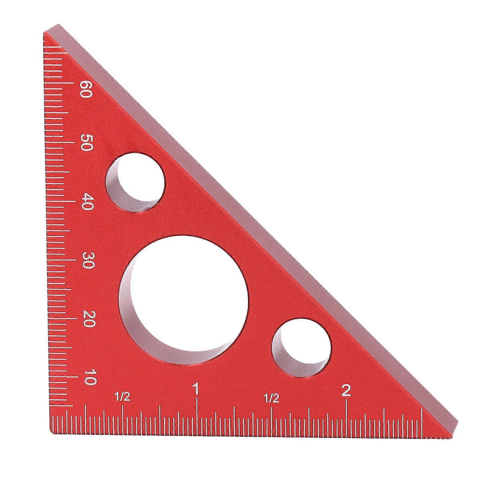 3in Right Angle Measure Ruler Thick Aluminum Alloy 45 Degree Angle Ruler Triangle Square Ruler Woodworking Tools Red
