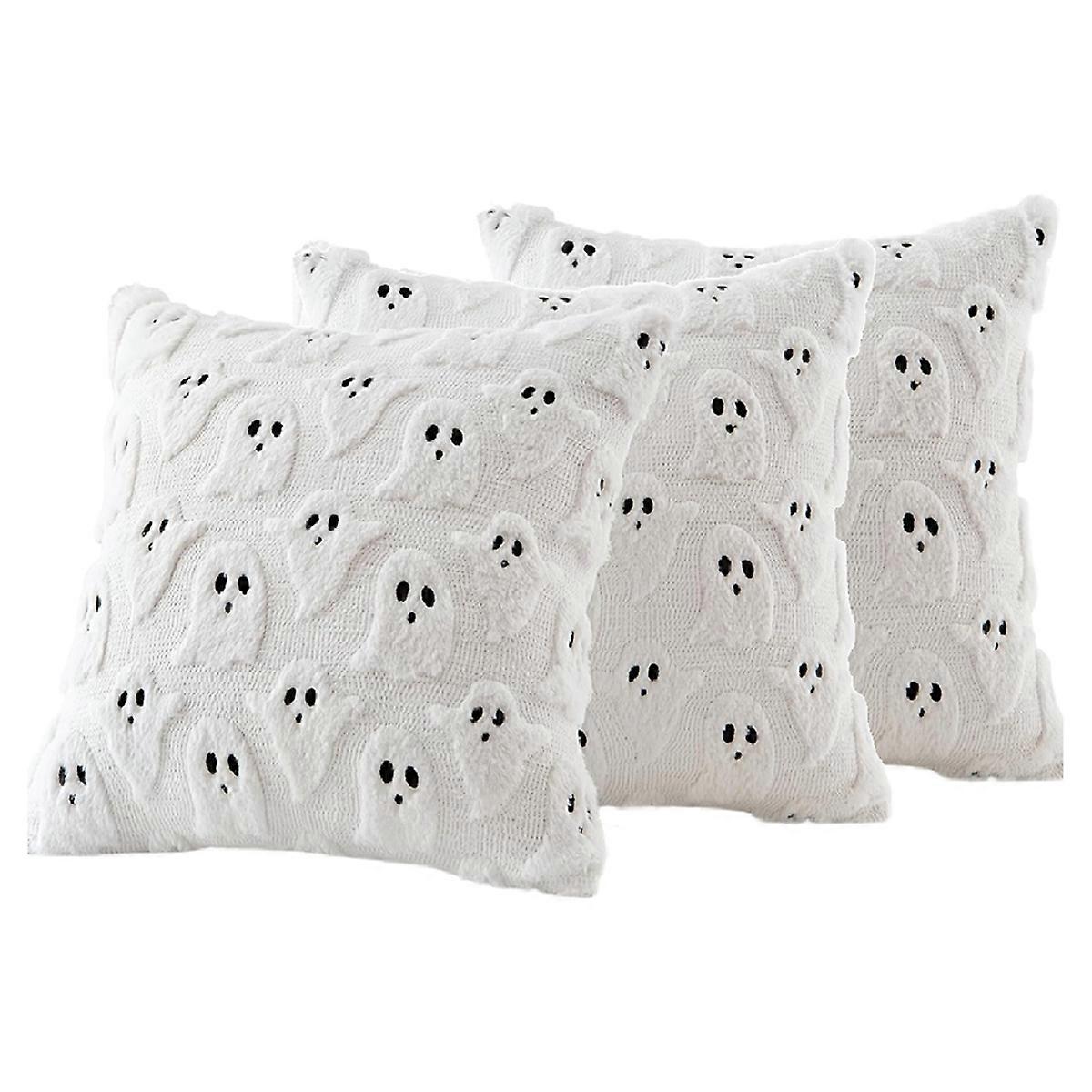 Halloween Ghost Decorative Pillow Covers 18x18 Inch Set of 3, Throw Cushion Cases for Fall Autumn H