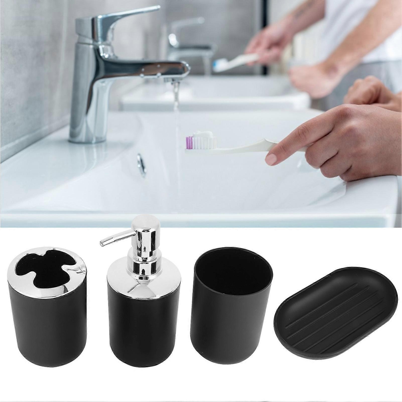 4Pcs Black Bathroom Set Soap Dish, Dispenser, Storage Cup