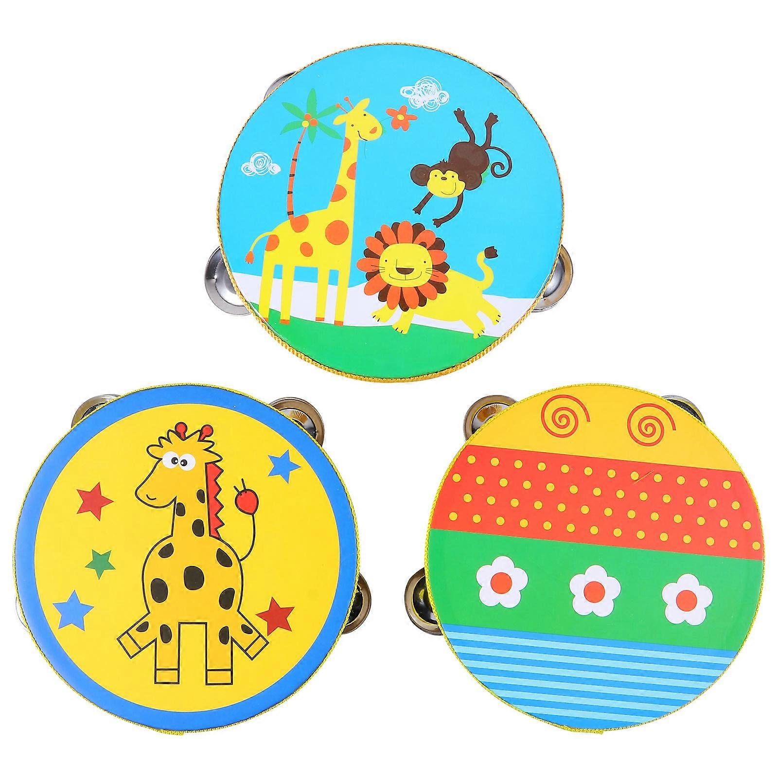 Handheld Tambourine Wooden Percussion Instrument for Kids Assorted Colors