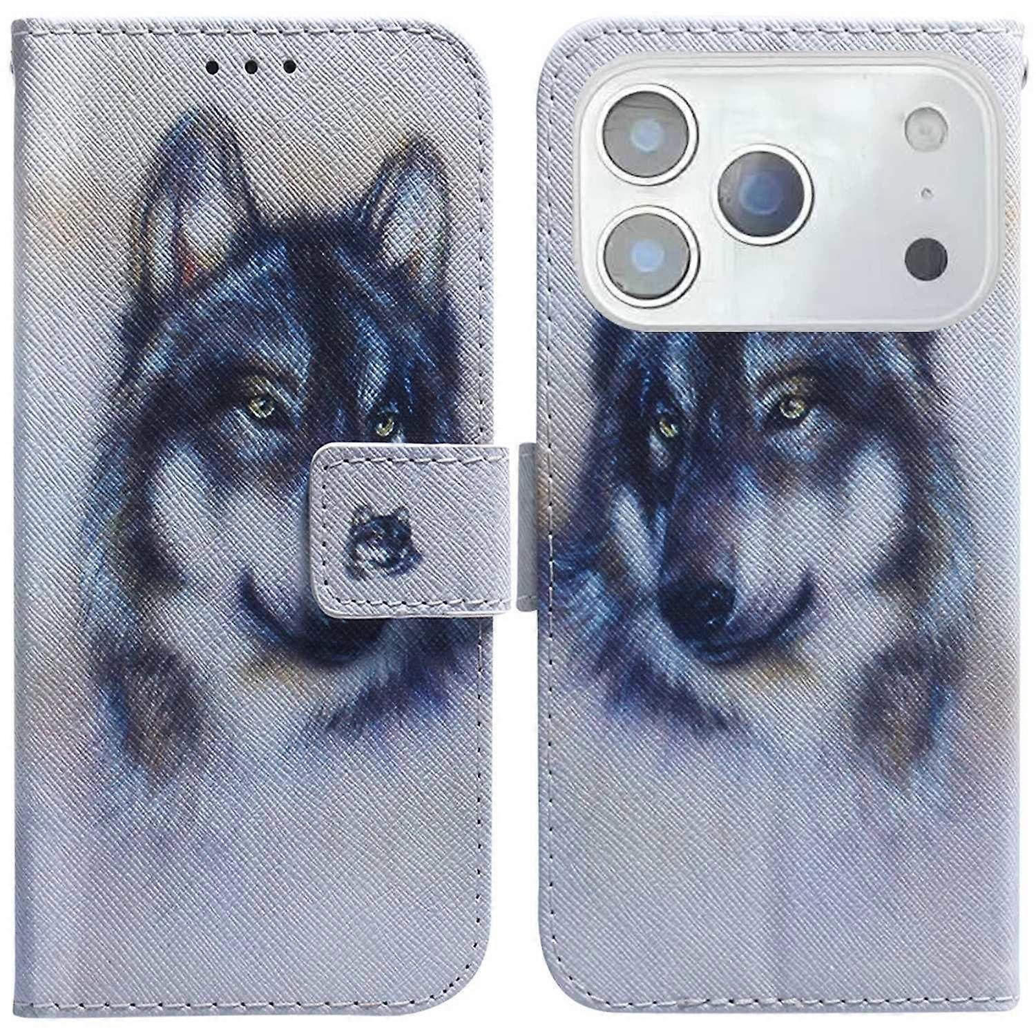 For iPhone 17 Pro Wallet Case Pattern Print Leather Phone Cover - Wolf