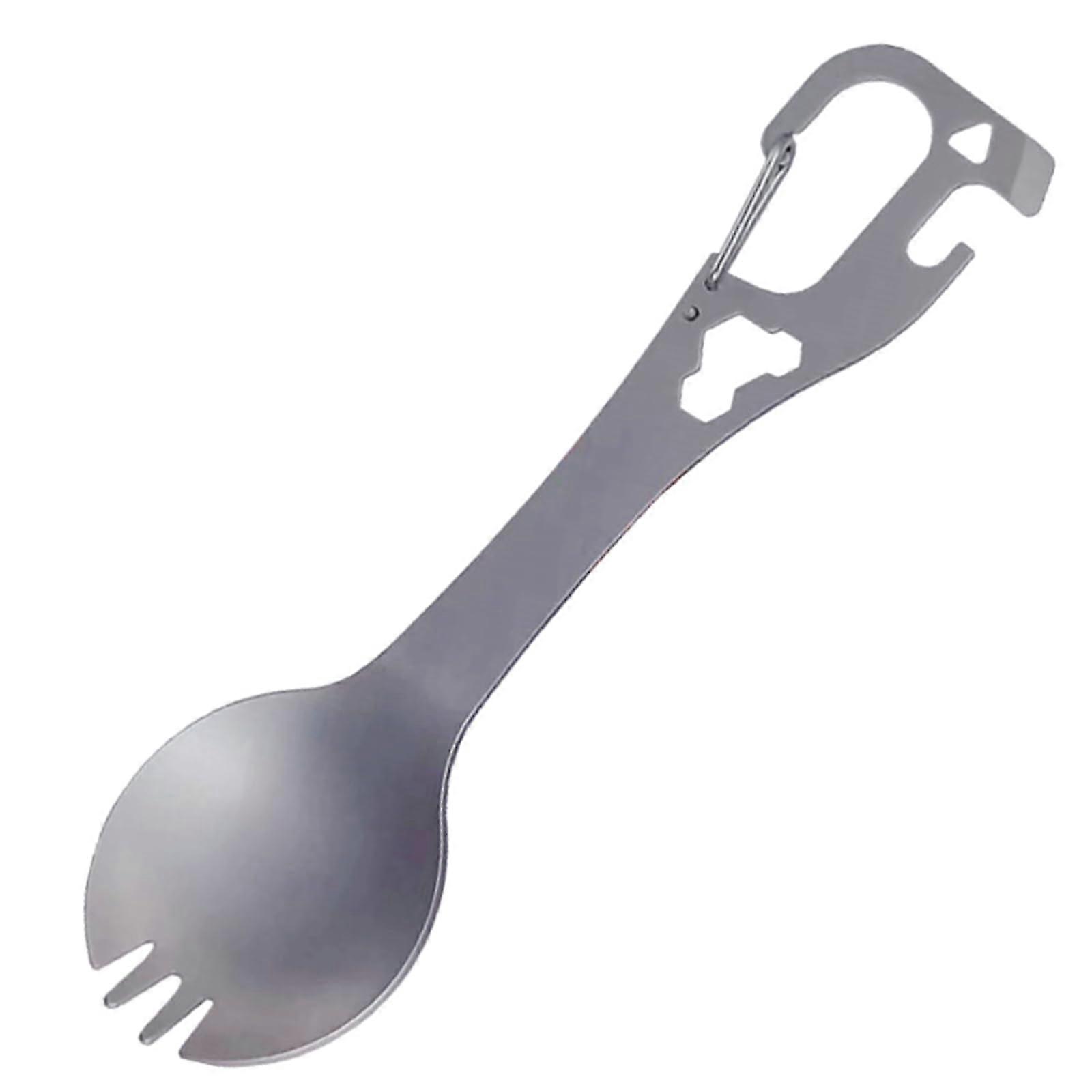 5 in 1 Multifunctional Camping Eating Utensils Stainless Steel Spork With Spoon And Fork Bottle And Can Opener