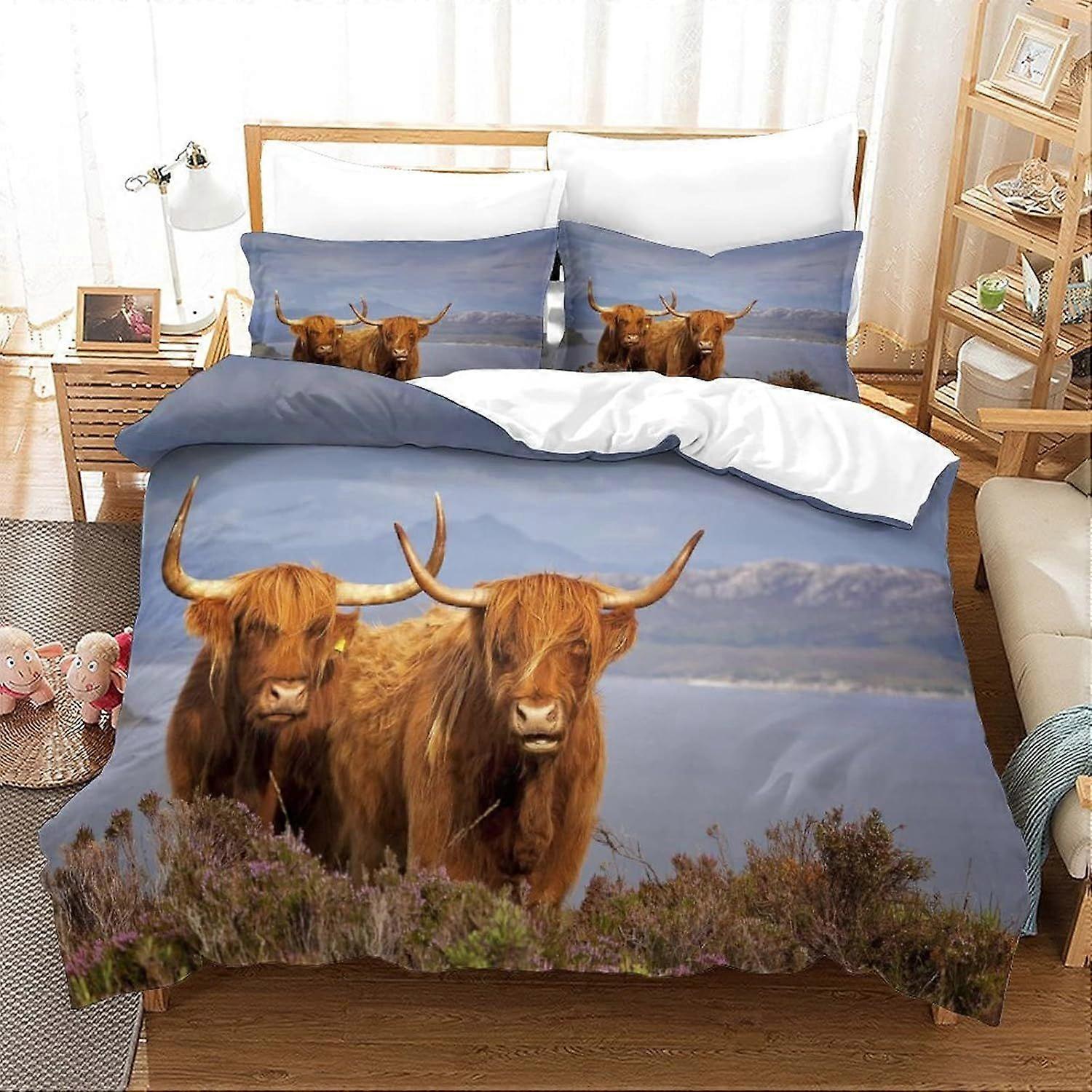Bedding Single Bed Set Highland Cow Printed Single Size Bedding Sets Super Soft Microfiber Duvet Covers with Zipper with Pillowcases Hypoallergenic 14