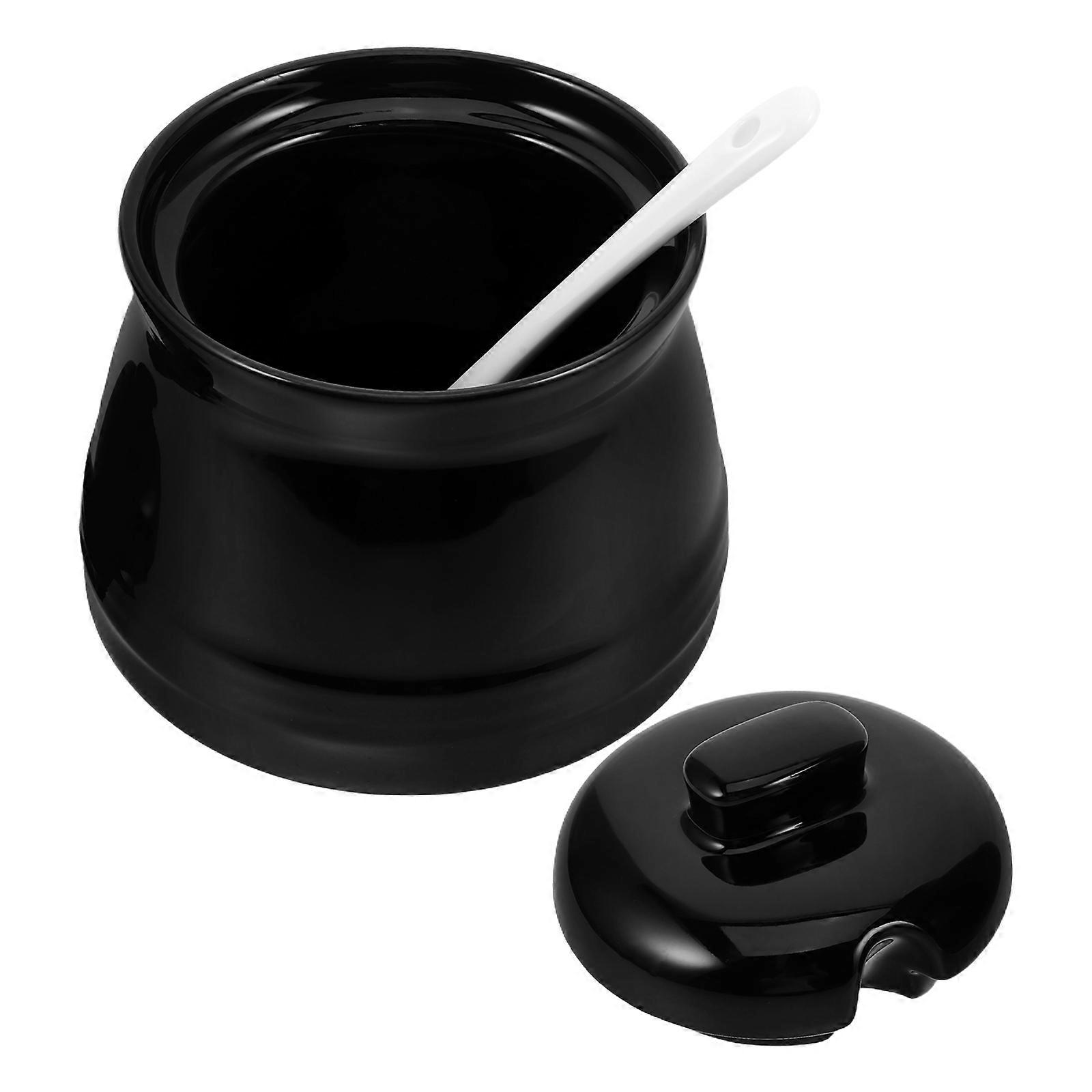 4Pcs Ceramic Sugar Jar with Spoon for Kitchen Countertop Storage Black