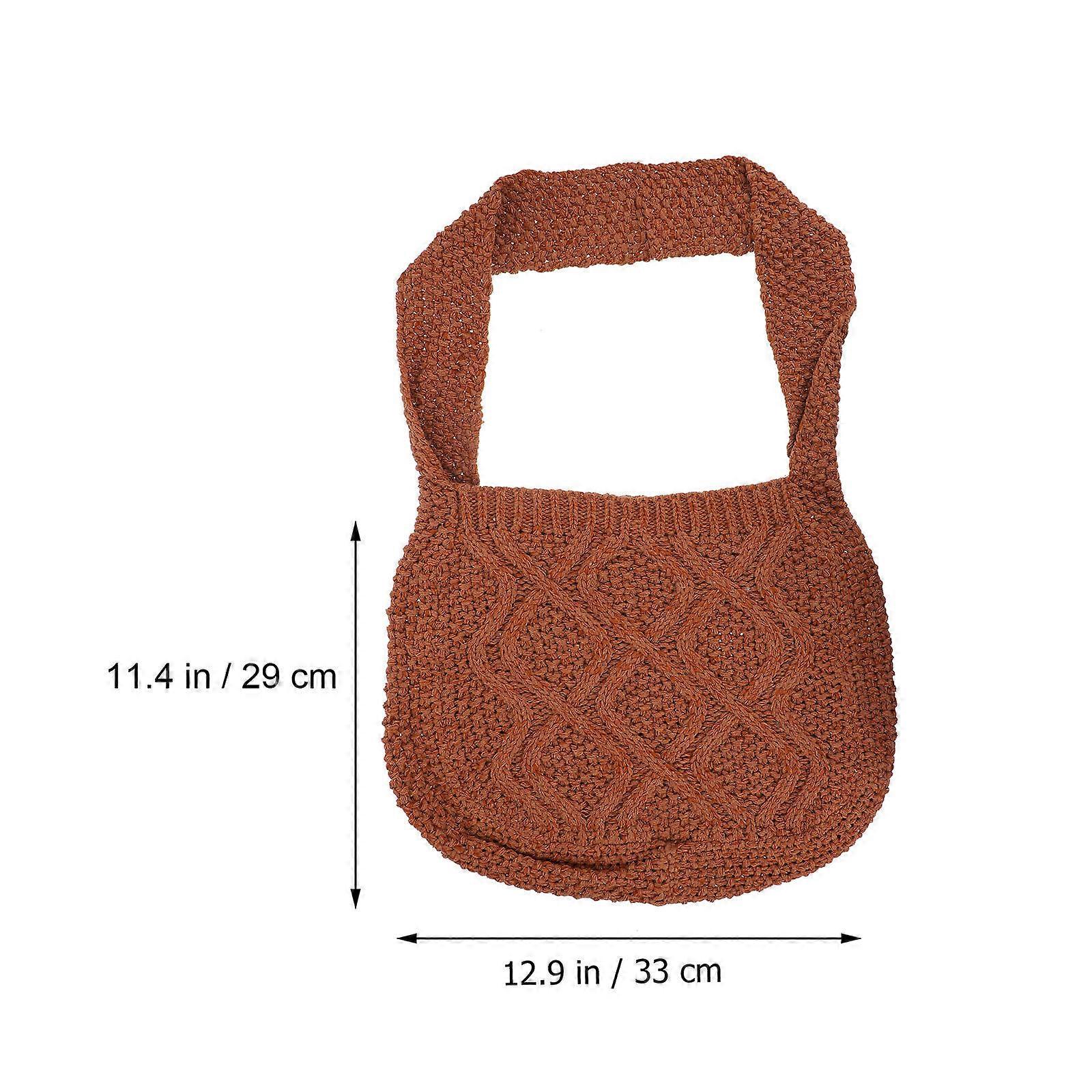 Woven Braided Bag Crochet Pattern Shoulder Bag for Beach Traveling Daily Use Brown Yarn Storage 1Pack