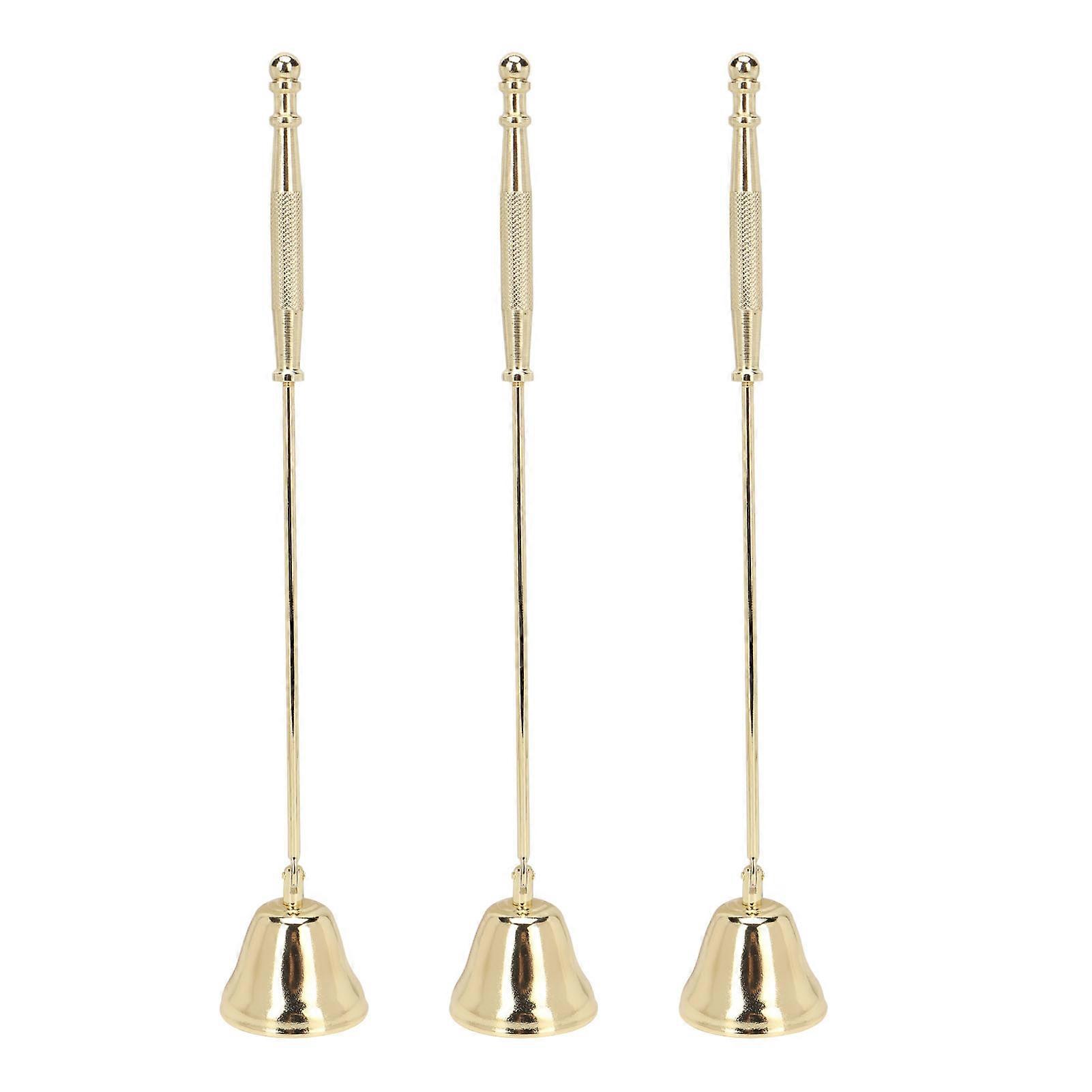 Lot de 3 éteignoirs à bougie en fer doré plaqué en forme de cloche à long manche pour éteindre les mèches de bougie