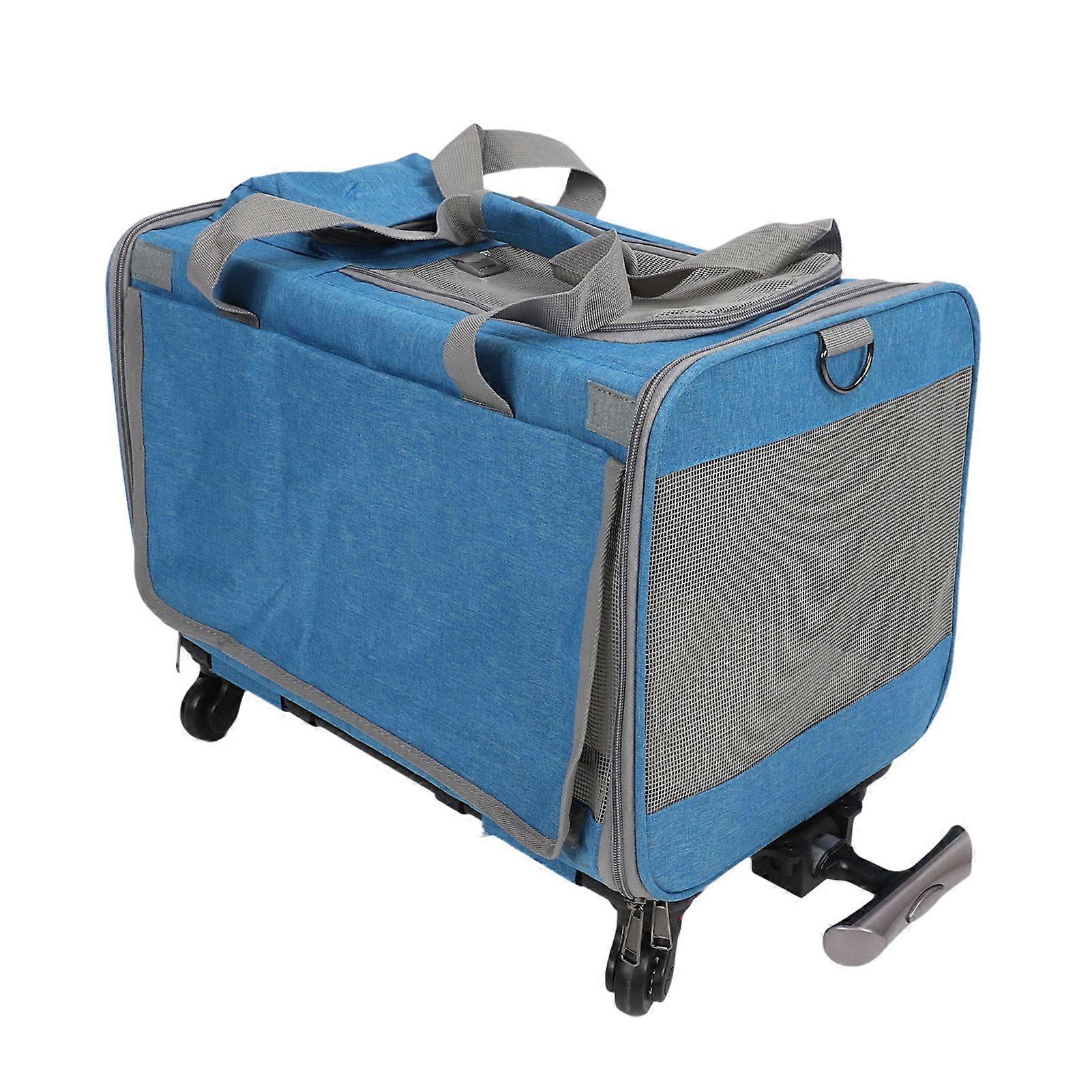 Cat Carrier Dog Carrier with Wheels Telescopic Walking Handle Adjustable Shoulder Straps Rolling Pet Travel Carrier Blue