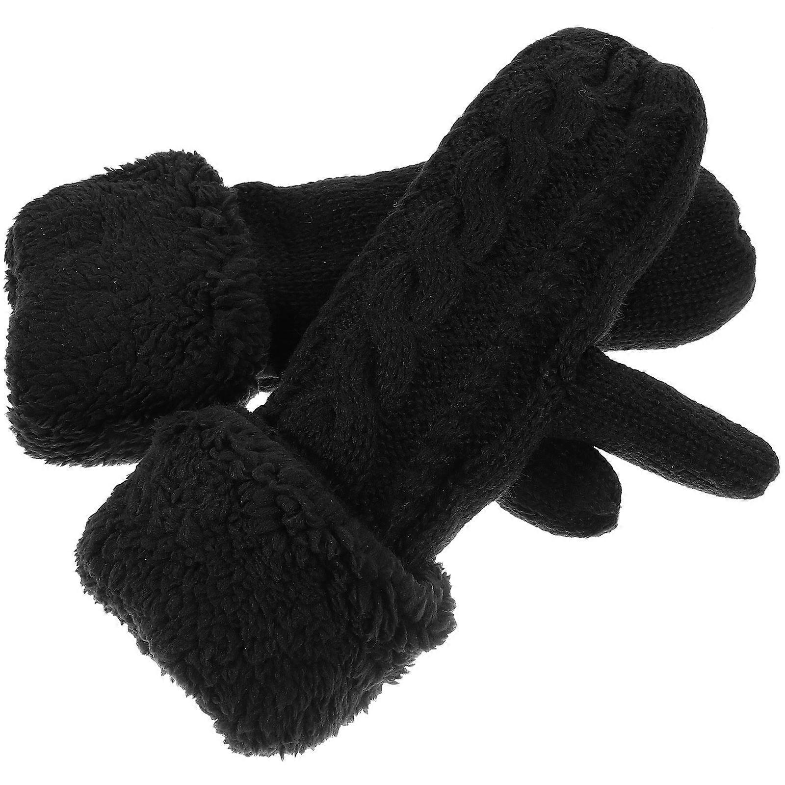 Knitted Windproof Warm Gloves Outdoor Gloves for Dancing 1Pair Black