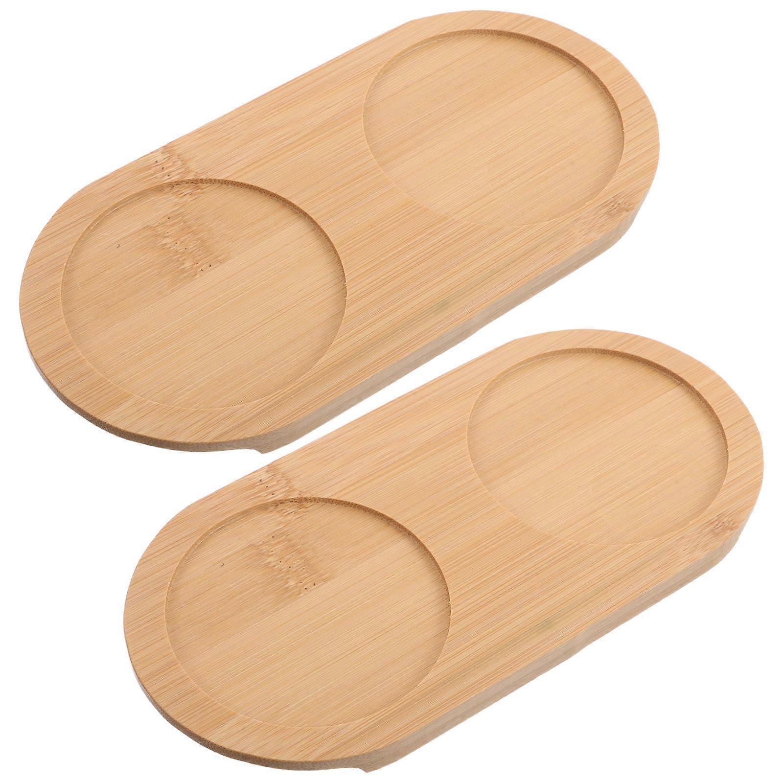 Bamboo Tray for Restaurant and Bar Serving Wine and Whiskey Glasses Khaki Bamboo Providing Heat Insulation and Scratch Protection 2Pcs