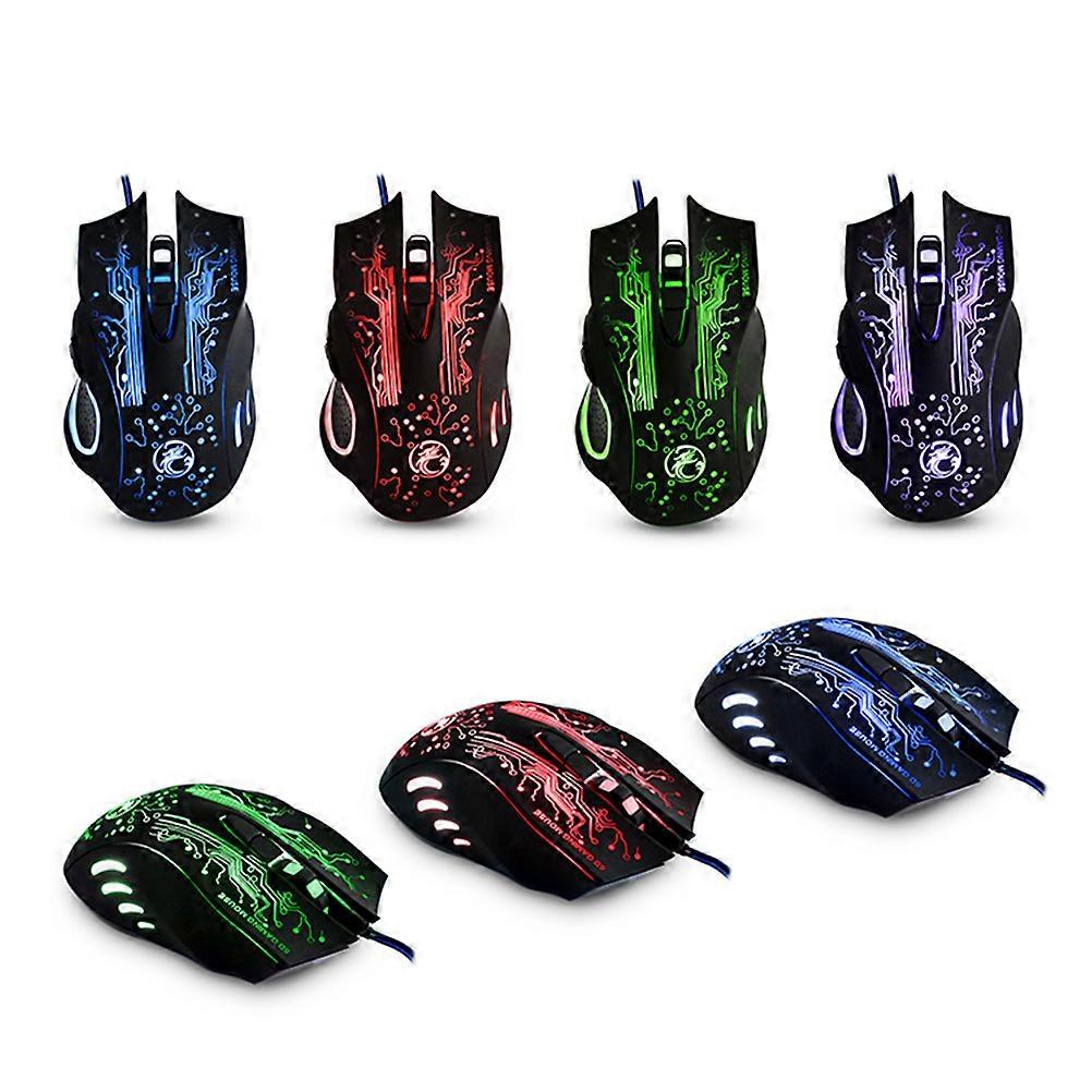 Optical Gaming Mouse LED Wired USB 6 Buttons Game for Pc Black