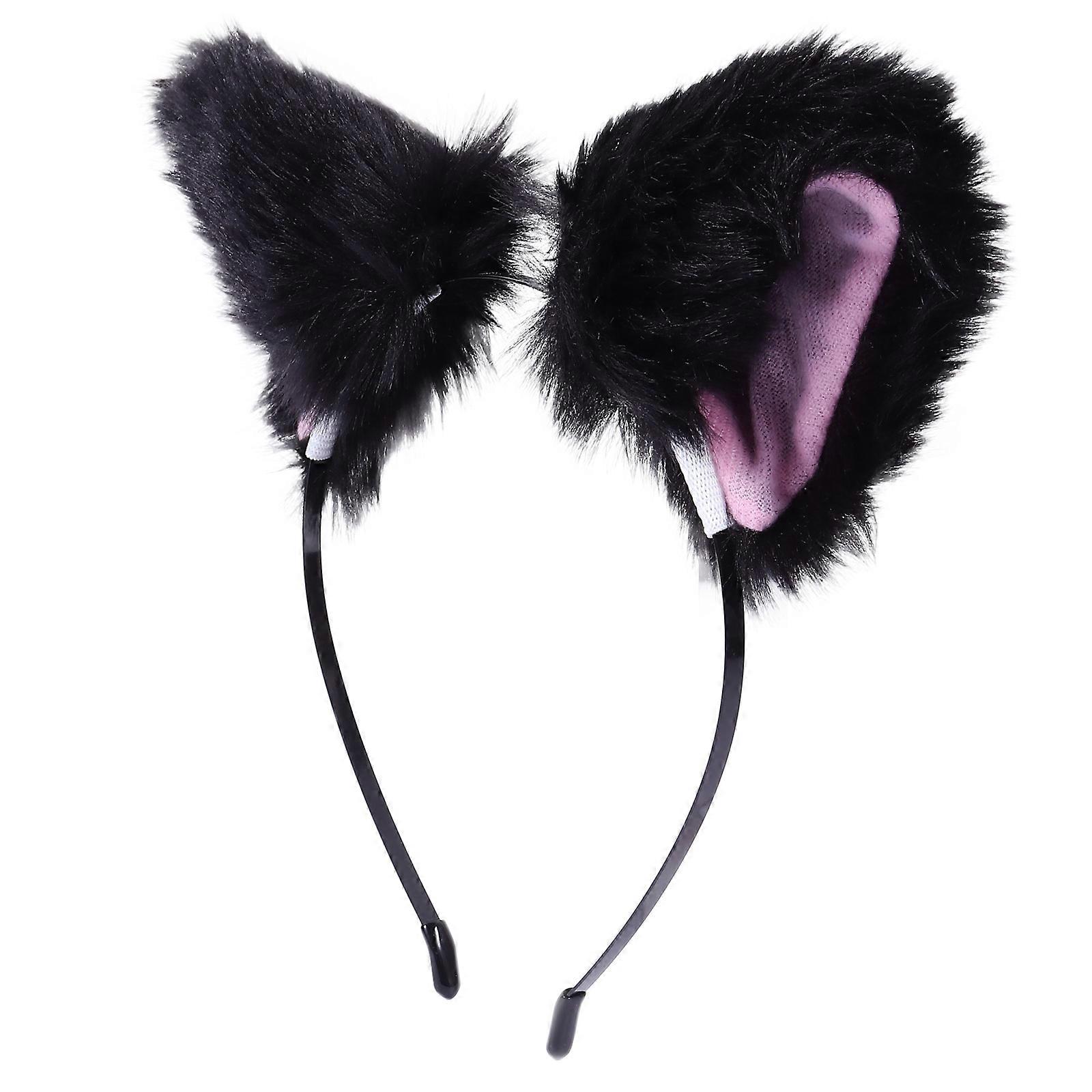 Black Ear Hair Headband for Cosplay and Gathering Made of Artificial Plush 1Pc
