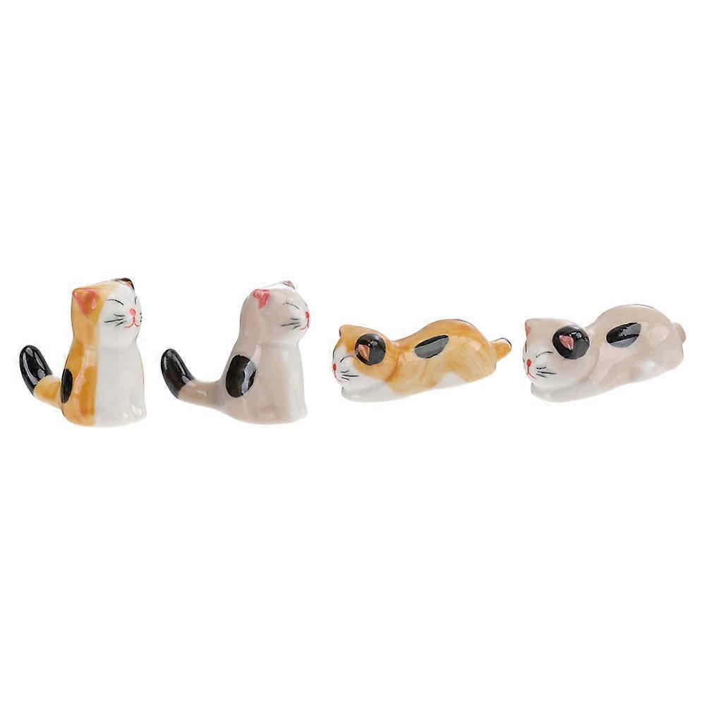 Ceramic Chopsticks Rest With Cat Design For Tableware And Dining Table Assorted Color 8 Pcs