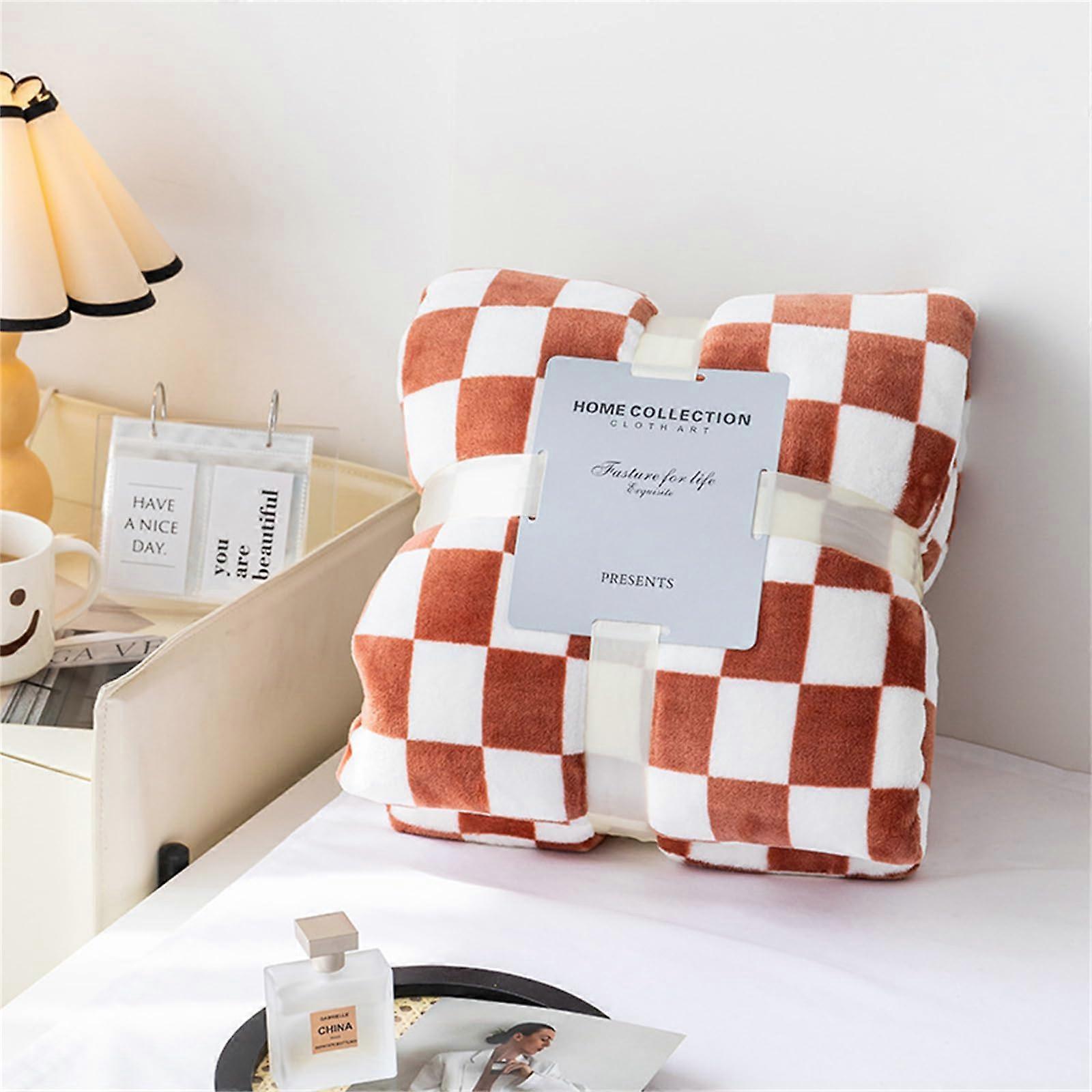 Winter Blankets And Throws For Sofa Beds Checkerboard Fleece Throw Blanket 70x100 Cm Caramel Soft Warm Sofa Throw
