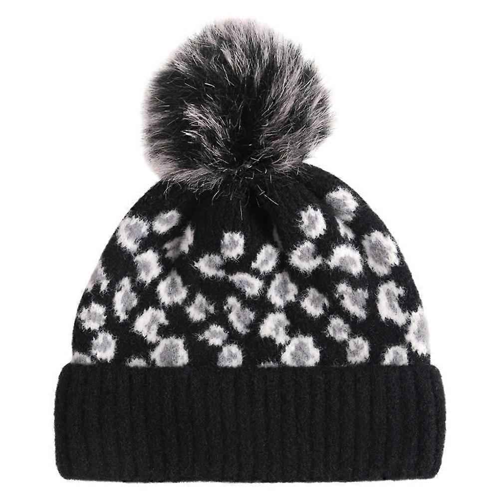 Winter Hat Knitted Woolen Beanie for Warmth 2Pcs Leopard Style