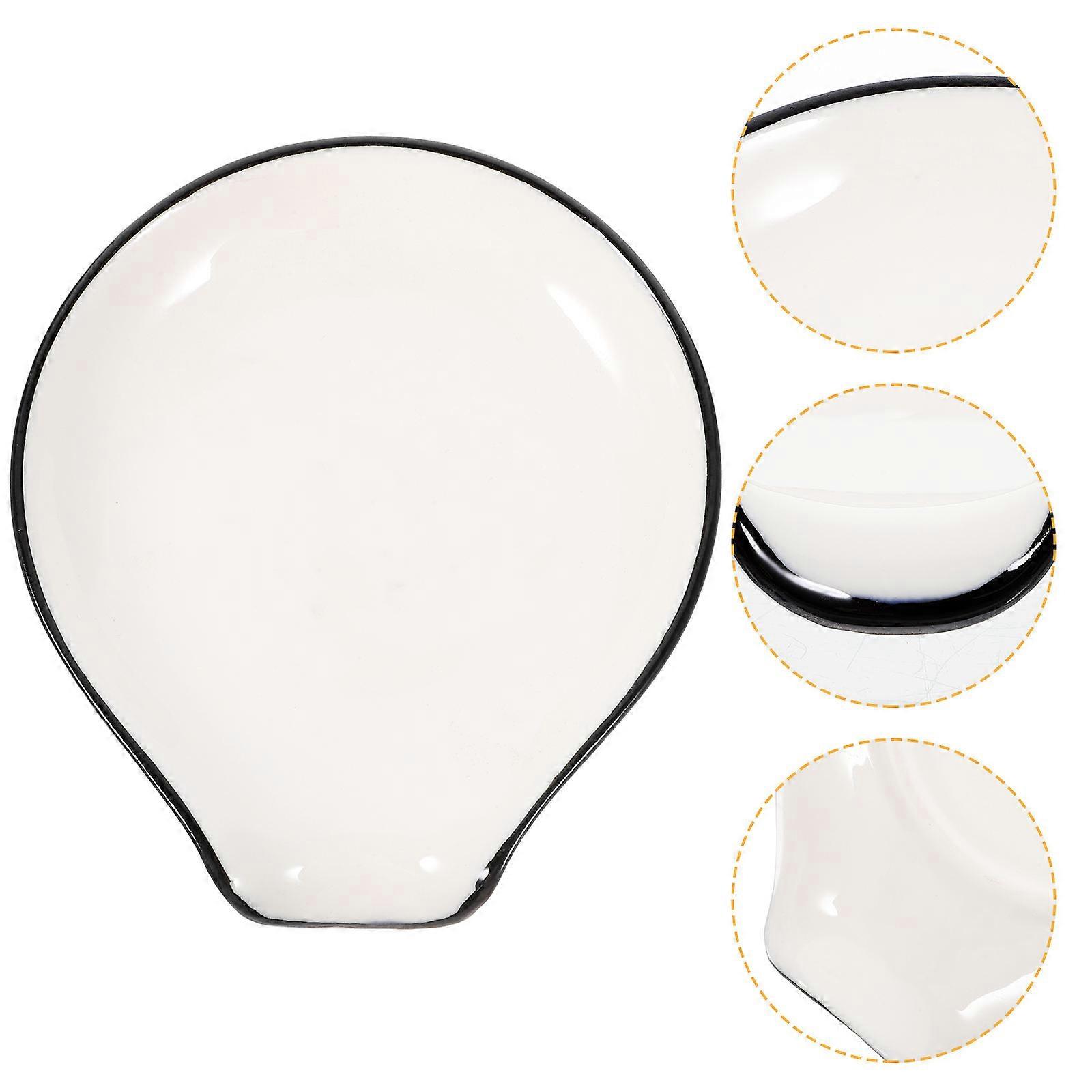 2Pcs Beige Ceramic Spoon Rest for Kitchen Countertop Scoop Holder