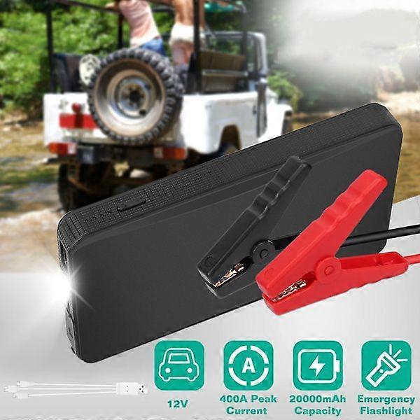 20000mAh Car Jump Starter - 400A Peak Current for Up to 2.0L Gas Engines, Portable Power Bank with USB 5V/2A, 3-Mode Emergency Flashlight (Normal/Stro