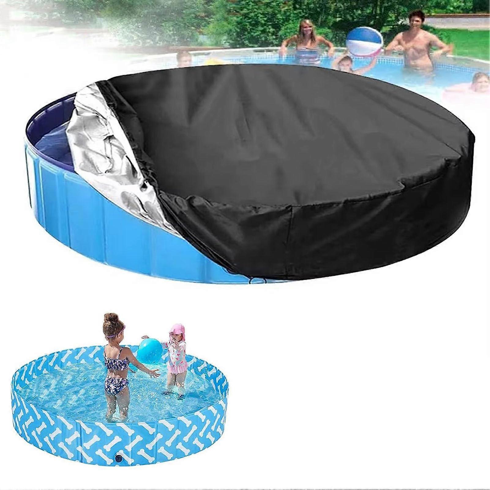 Foldable Pool Cover For Round Above Ground Pools 63Inch, Kiddie Pool Cover And Pet Pool Cover With Drawstring, For Dogs
