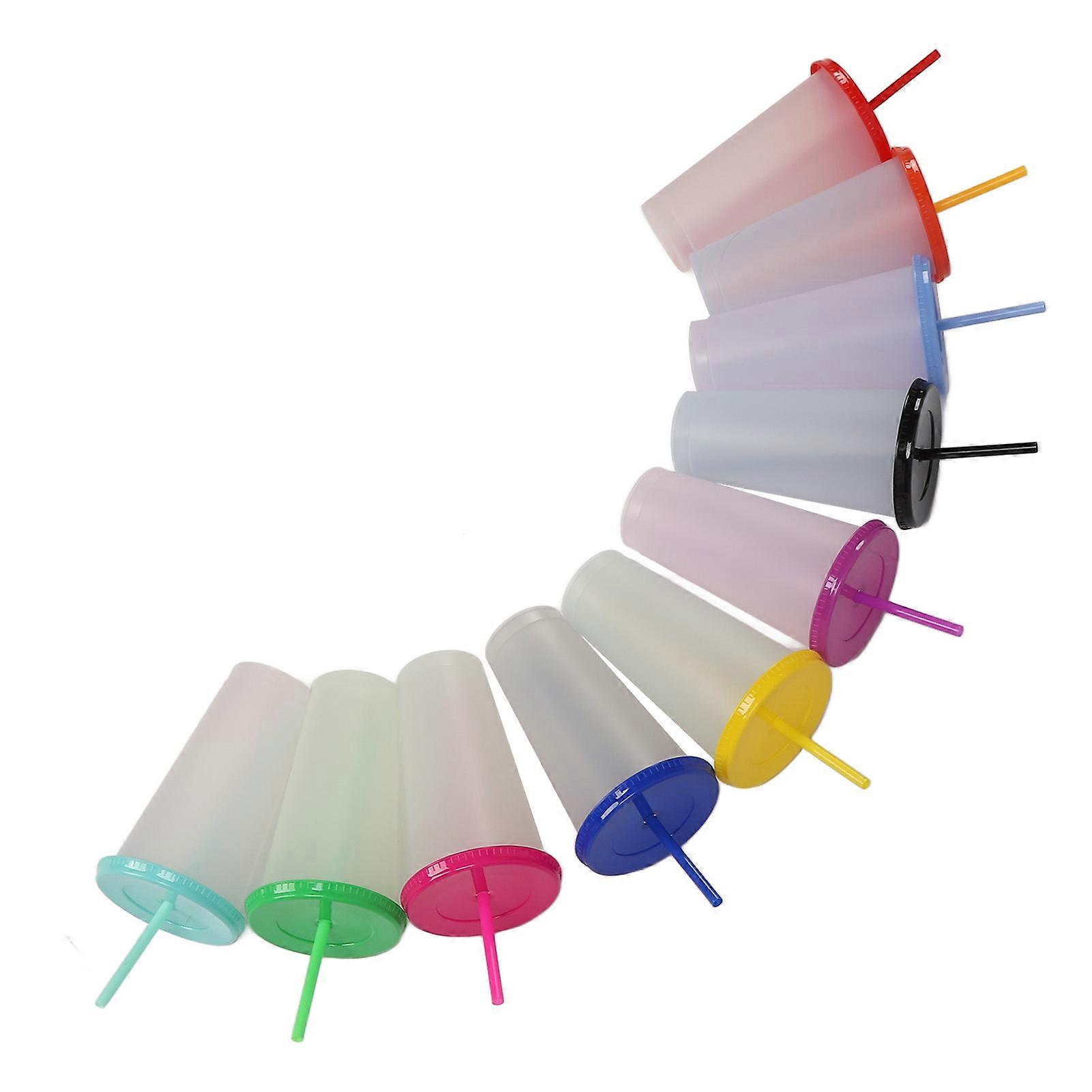 10Pcs 710ml Color Changing Plastic Cups with Lids & Straws