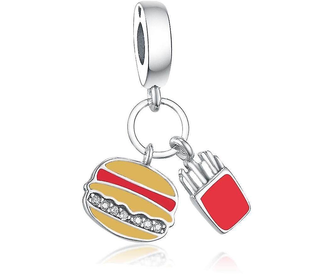 チャーム、ペンダント、ブレスレット、925、シルバー、バーガー&フライ、ダングル、チャーム、エナメル、ペンダントビーズ、DIY925、スライバー、ジュエリー、チャーム