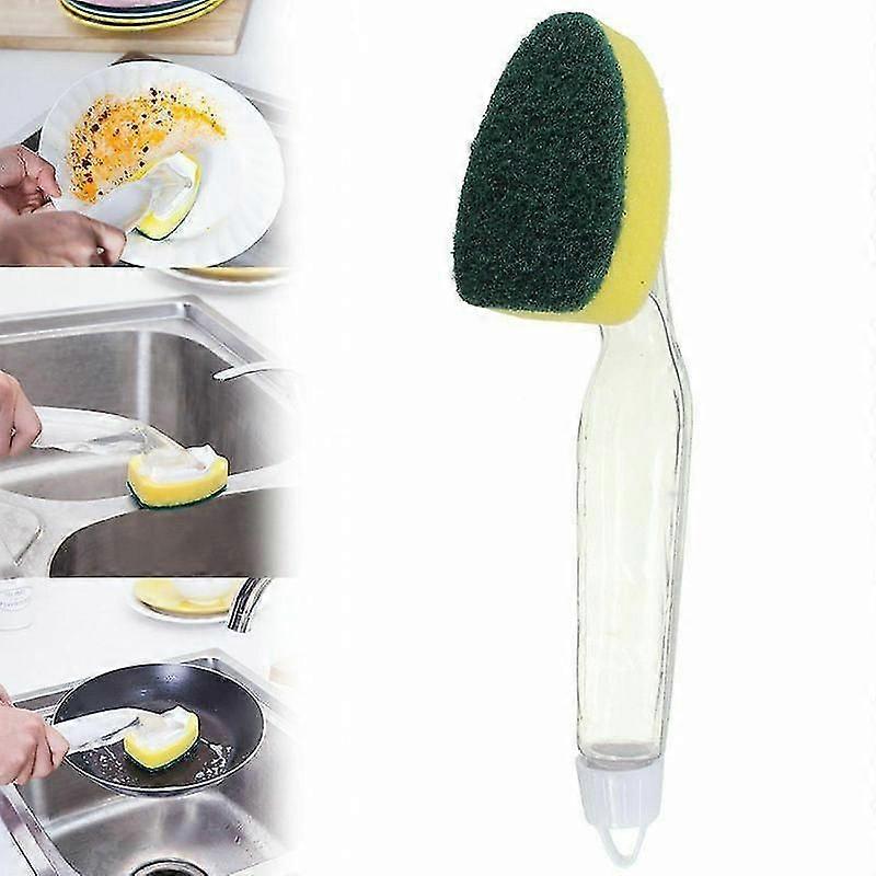 2pcs Brush To Replace Scouring Pad Handle With Liquid Cleaning Brush Sponge