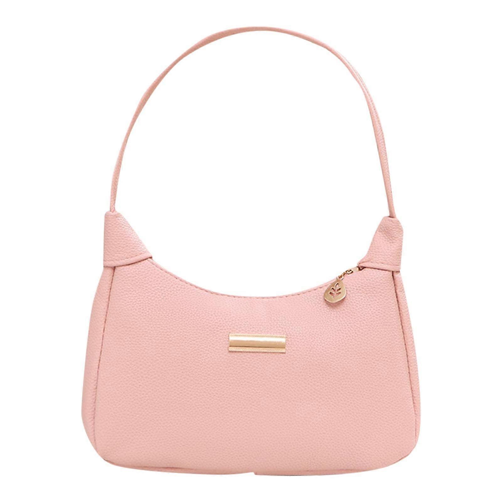 Women Shoulder Bag One Size Pink, Zippered, Practical Handbag,  Pattern, Simple Solid