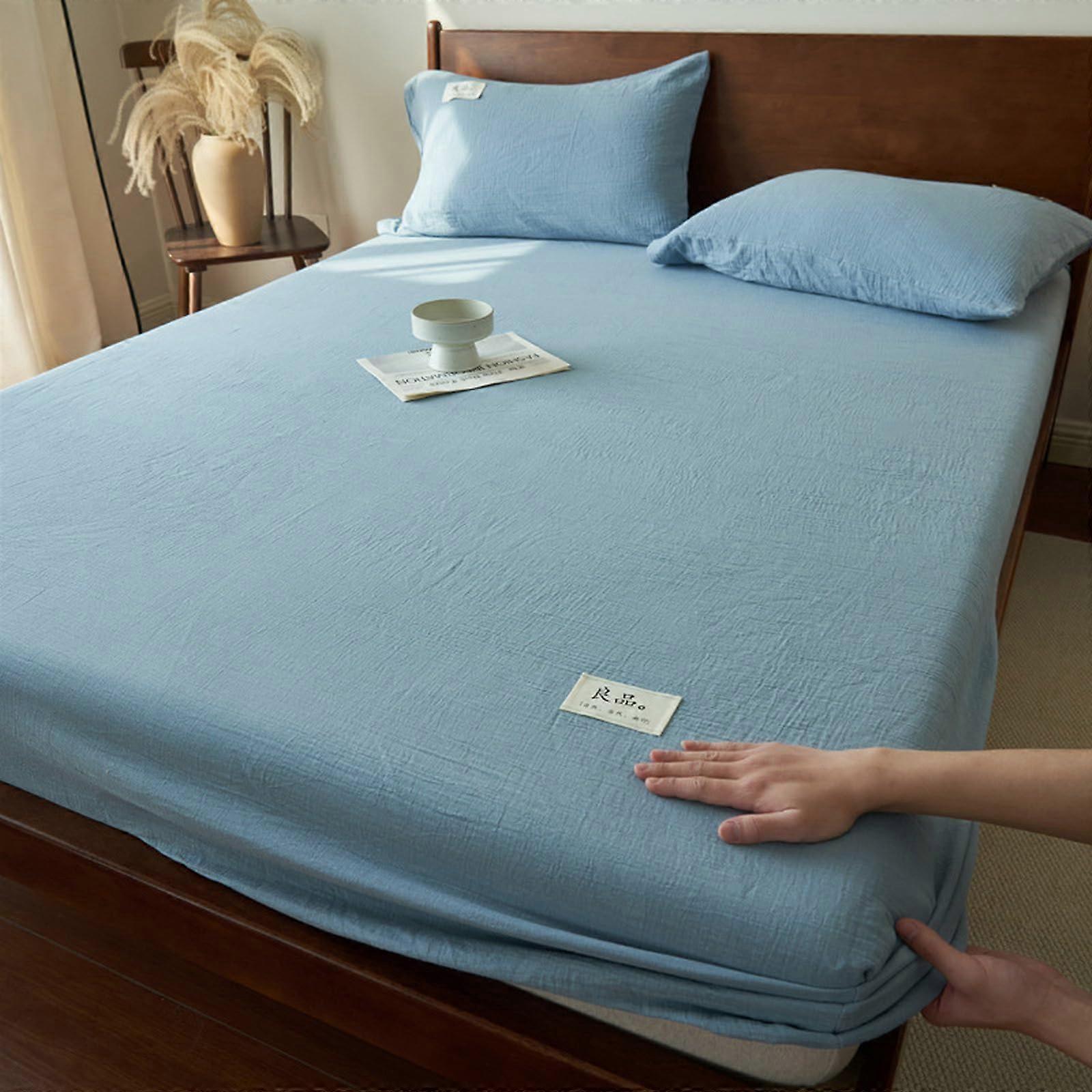Fitted Bed Sheets 180x200 Light Blue Up To 25cm Deep Pocket Combed Cotton Jersey Stretch 3pc Set