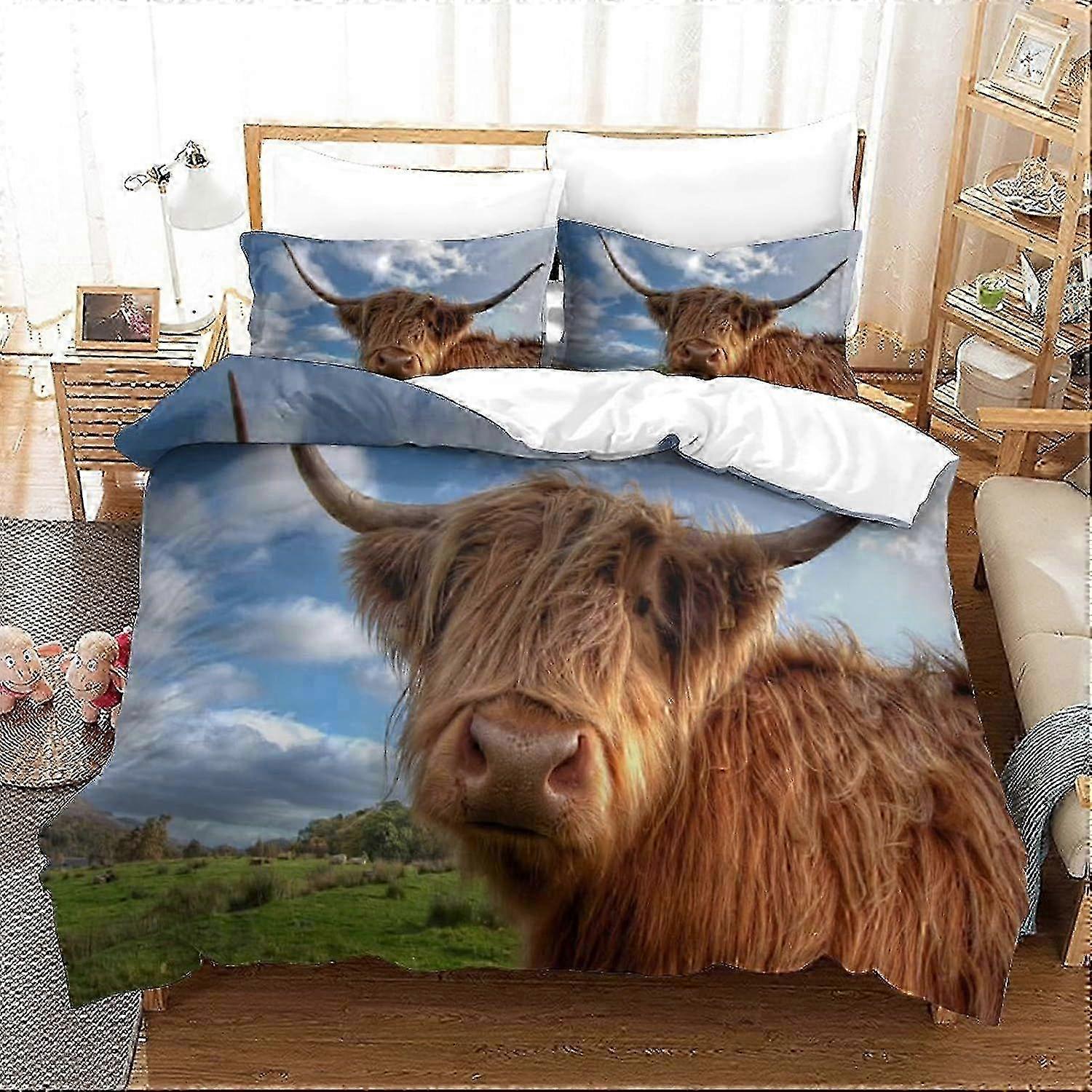 Bedding Single Bed Set Highland Cow Printed Single Size Bedding Sets Super Soft Microfiber Duvet Covers with Zipper with Pillowcases Hypoallergenic 14