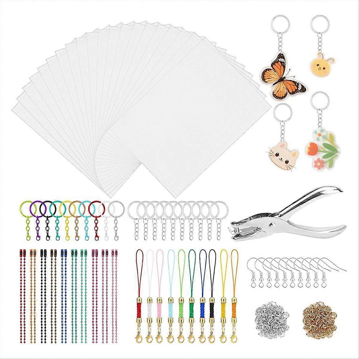 281PCS Shrink Plastic Sheets Kit, Shrinky Paper Sheets with Hole Punch, Earrings, Keychain Accessor