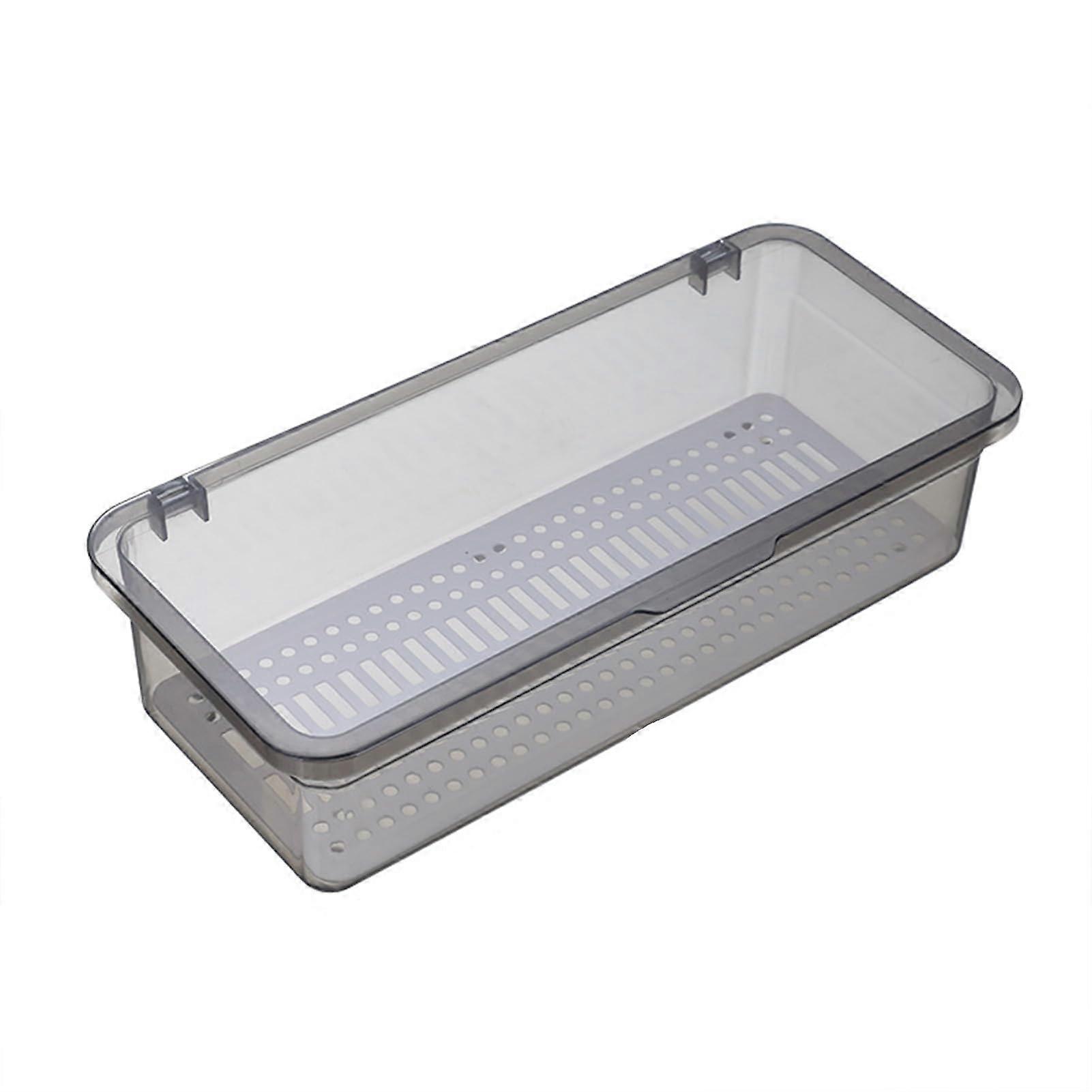 Flatware Tray QuickDry Utensil Organizer Plastic Dustproof With Lid Drainer Grey Model YBRCFGKU5X12