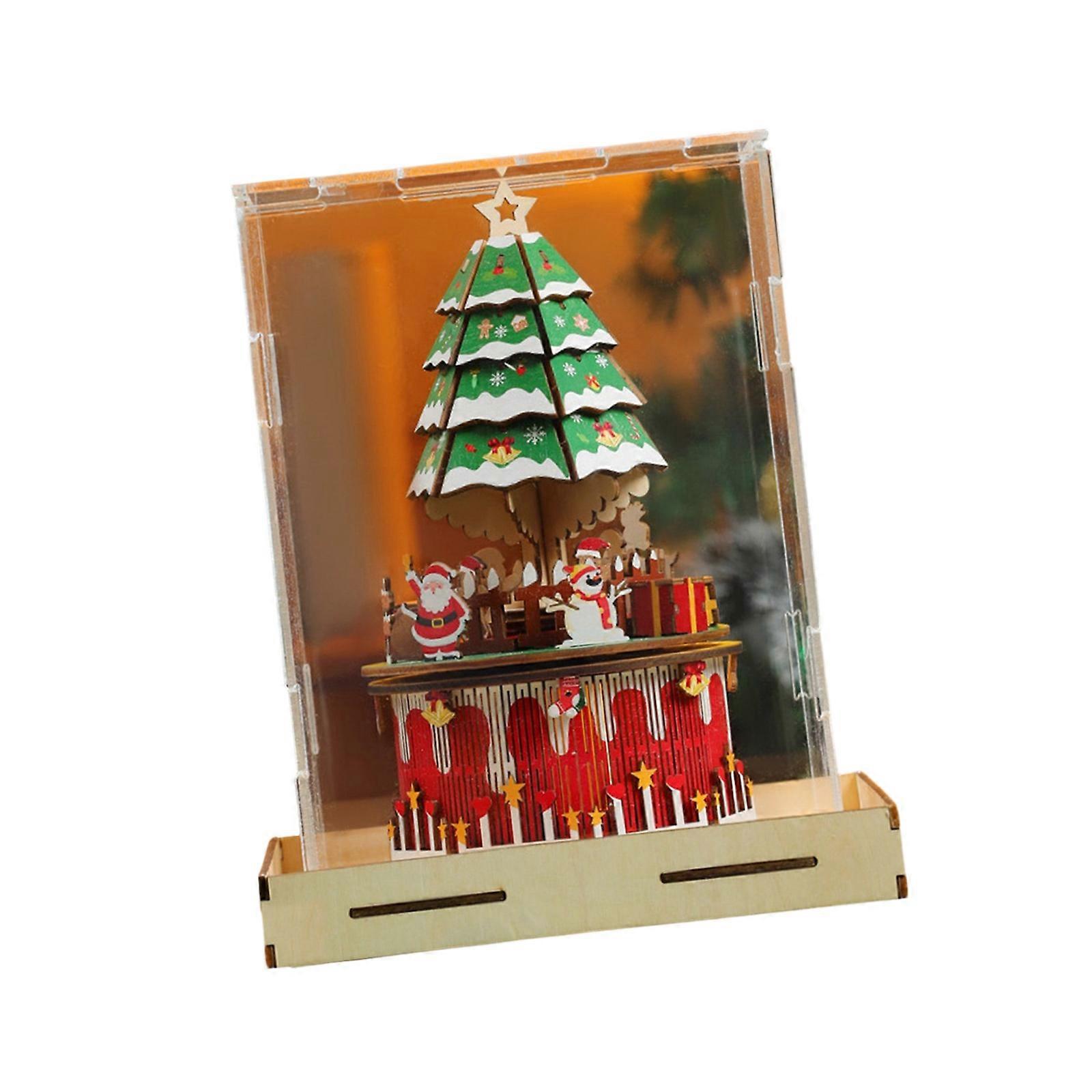 Handmade Wooden Christmas Tree Ornament Assembly Puzzle Music Box Building Block For Home Decoration Multicolor