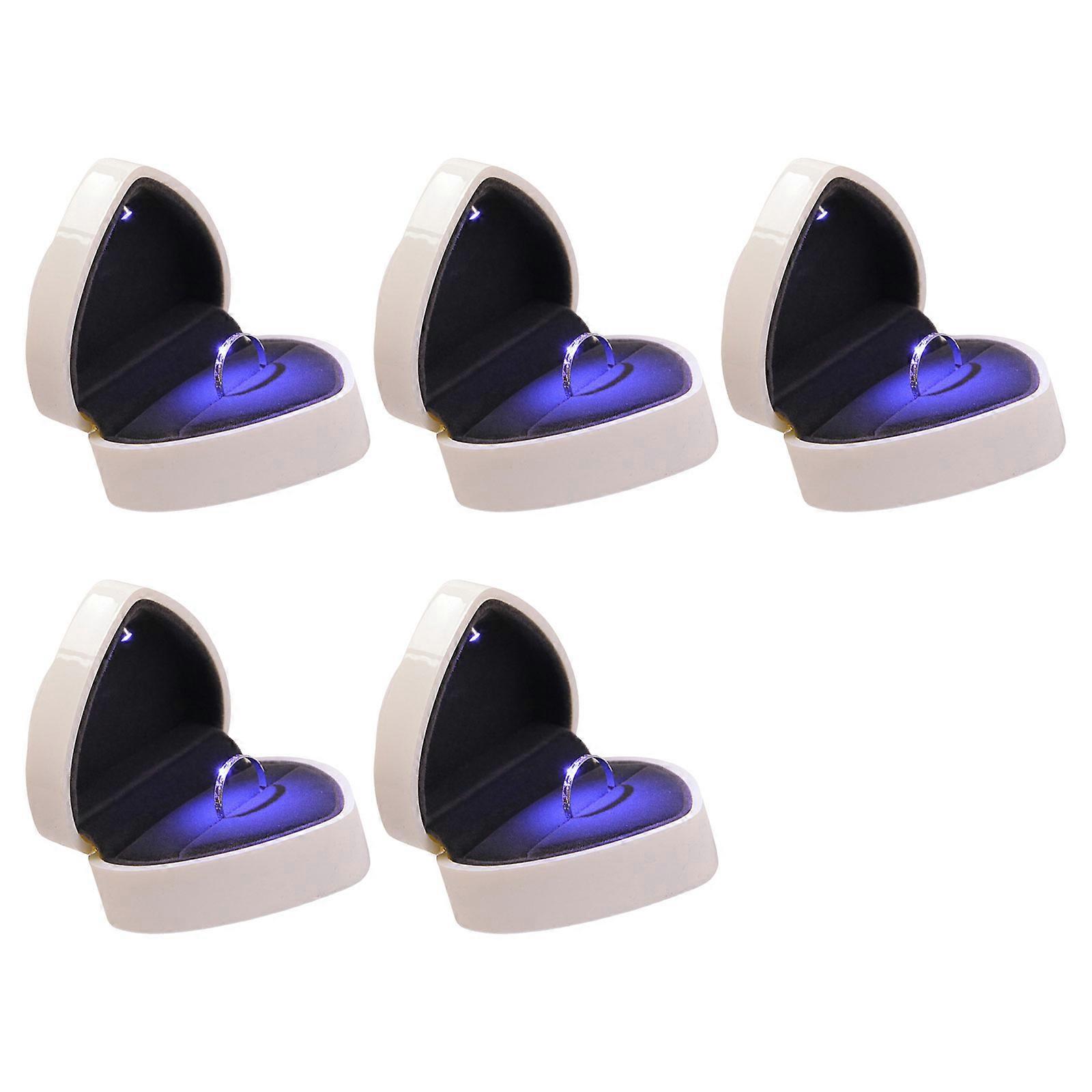 مربع خواتم الحب على شكل قلب مع ملحق ضوء LED لاقتراح الخطوبة لوازم الزفاف هدايا عيد الحب الأبيض