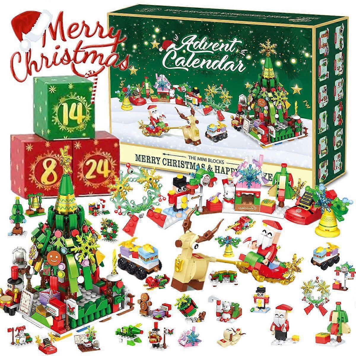 Christmas Tree Train Building Blocks Gift 24 Days Countdown Advent Calendar Bouquet Statue Assembly Materials Children Blind Box