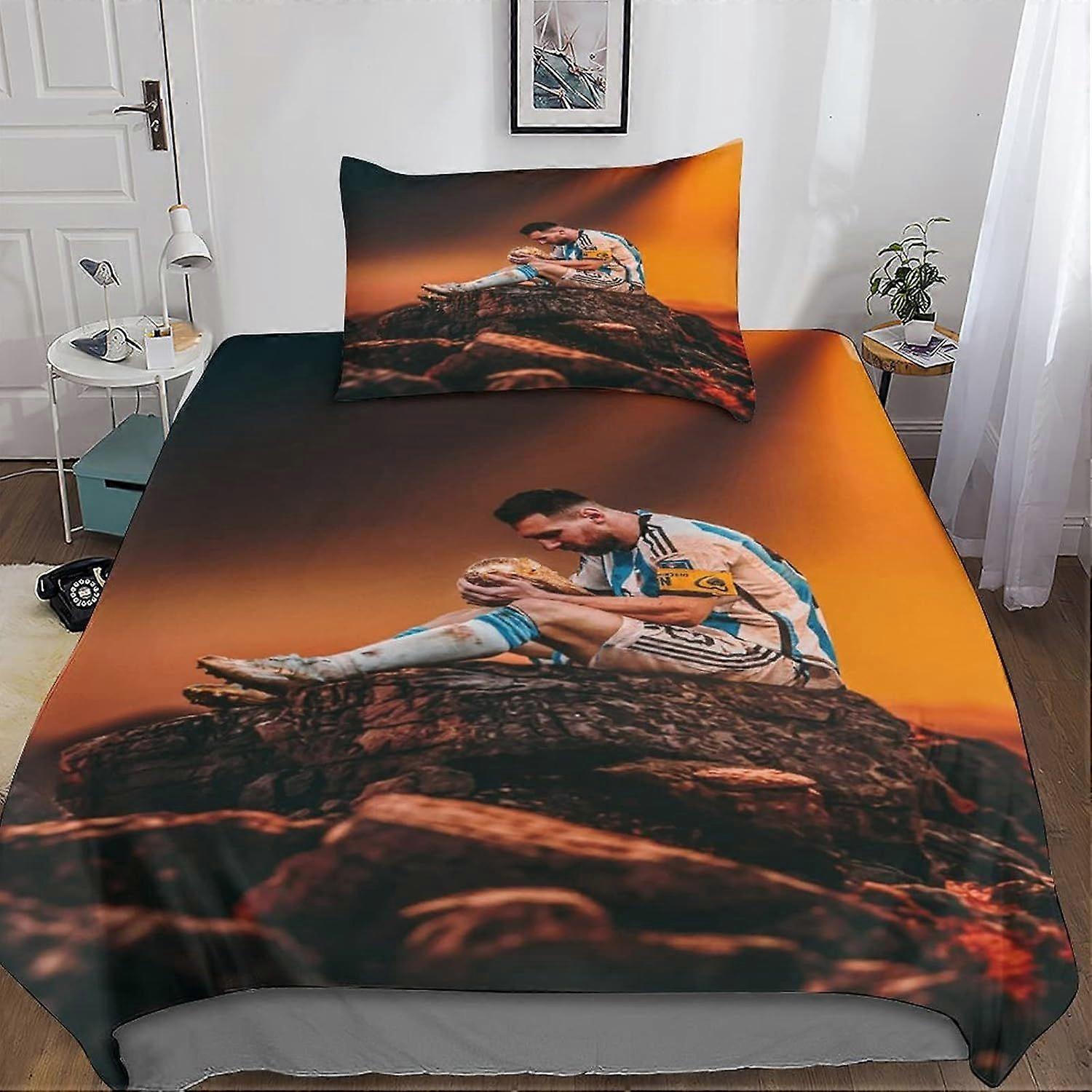 CAYBES Lionel Messi 3D Impresso Edredom Capa Edredom Set com zíper Soft Easy Care Capa Edredom Colcha Roupa de cama Futebol Superstar Set Com fronha