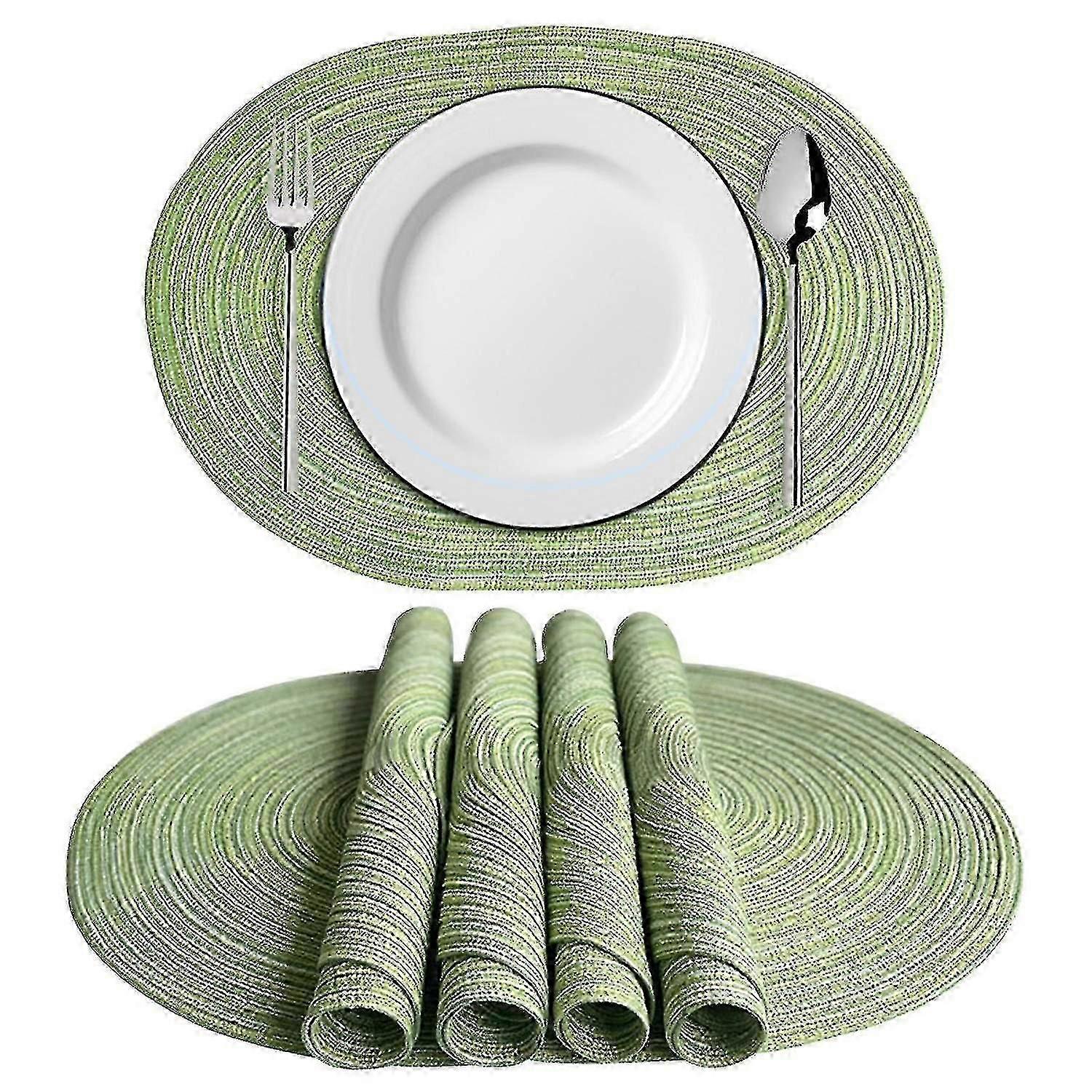 Sets de table ovales Sets de table lavables pour table de cuisine, 19,6 x 13,7 pouces (vert, brun, gris, jaune)