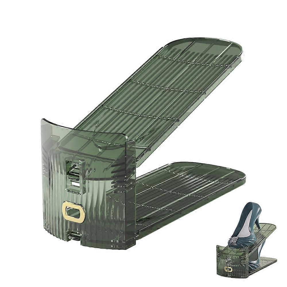Shoe Slots Organizer Adjustable Double Deck Shoe Rack for Closet Space Saving Thick Material 1 Pack Green