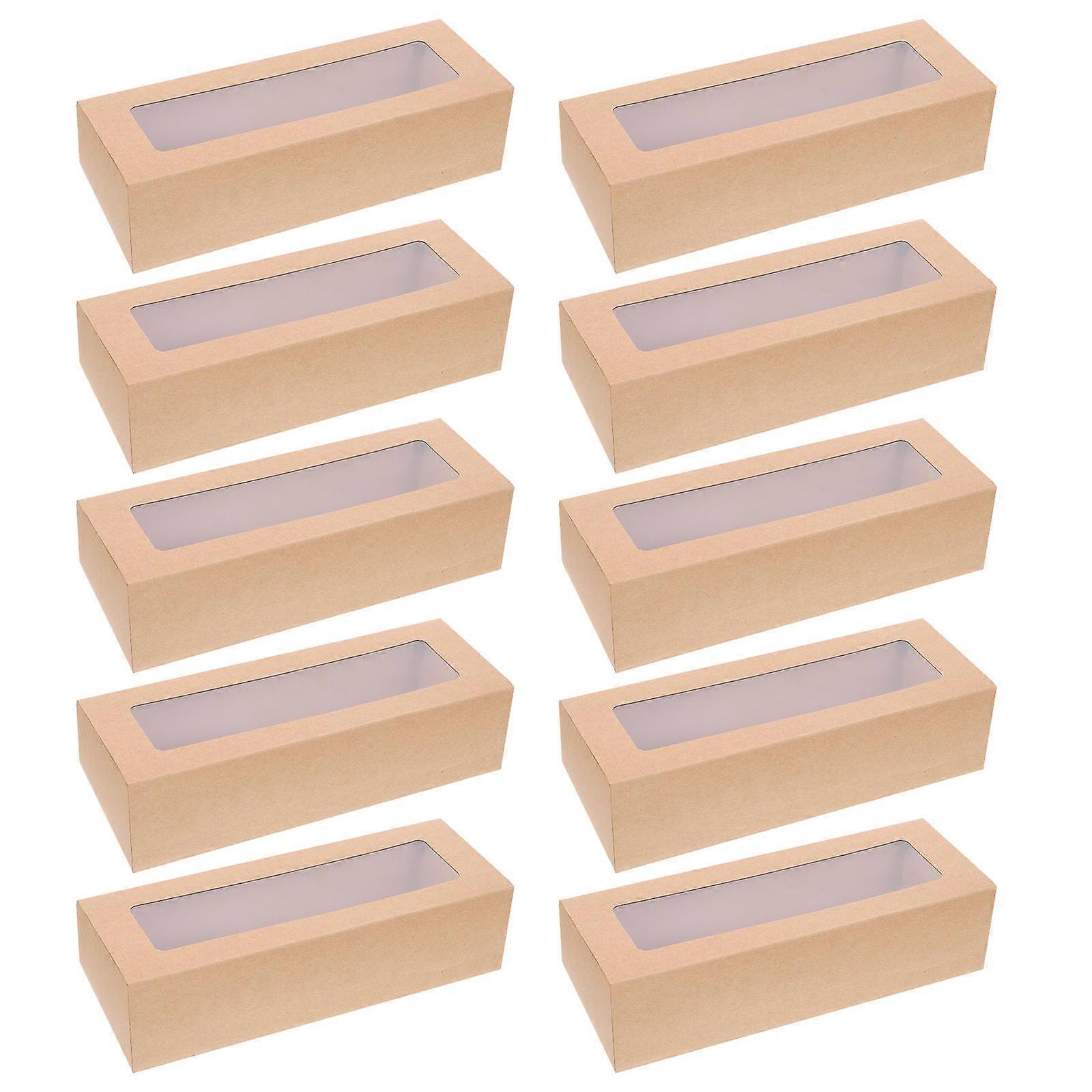 10pcs Macaron PVC Boxes with Clear Window Paper Packaging Box Cookie Containers for Home Dessert Shop (Kraft Paper, Small)