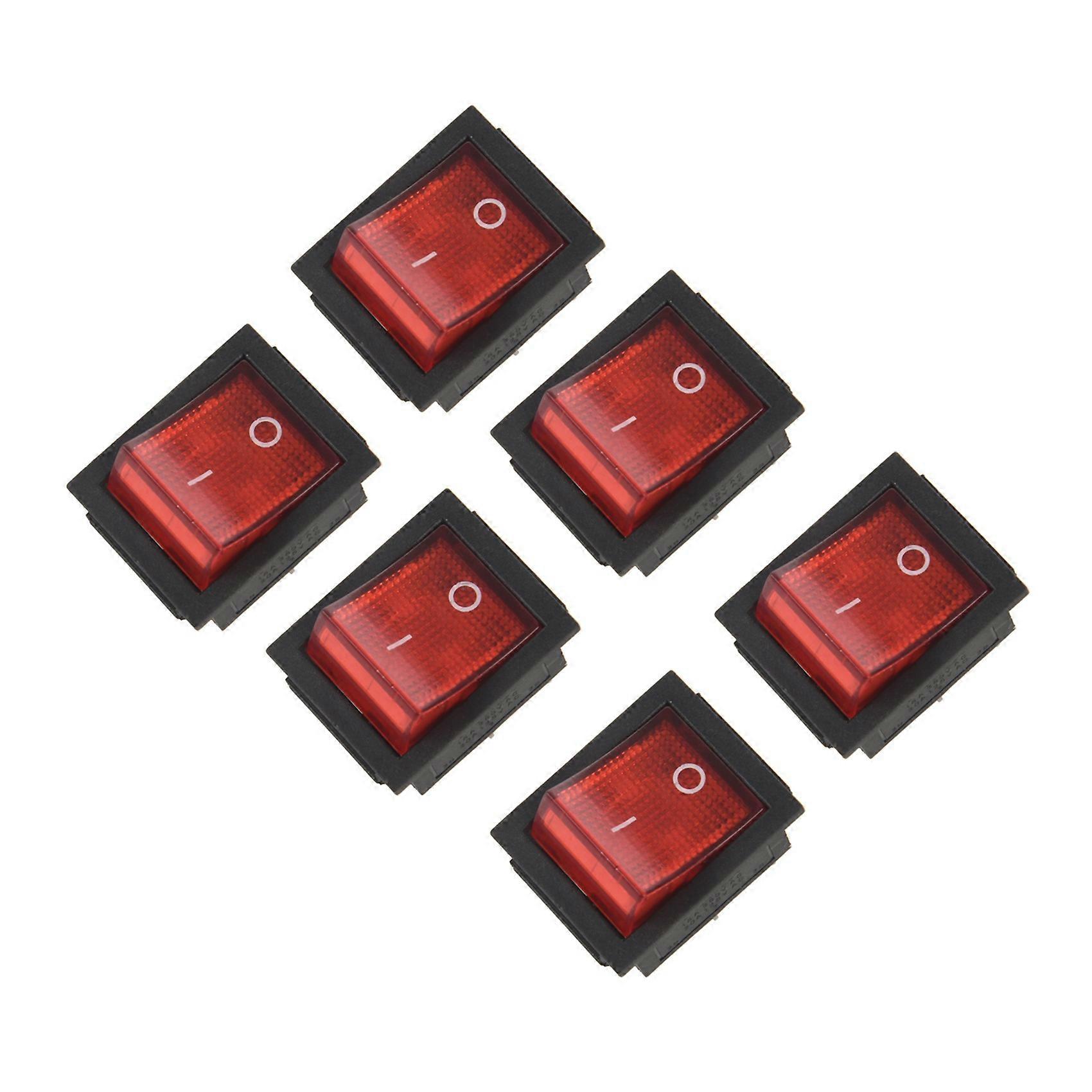 6X Red Light 4 Pin DPST ON/OFF Snap in Rocker Switch 15A/250V 20A/125V AC 28X22mm