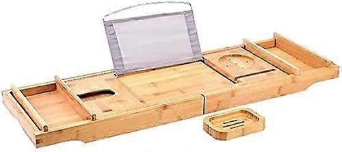 Expandable Bamboo Bathtub Tray with Wine Holder, Tablet and Book Stand for Spa Relaxation