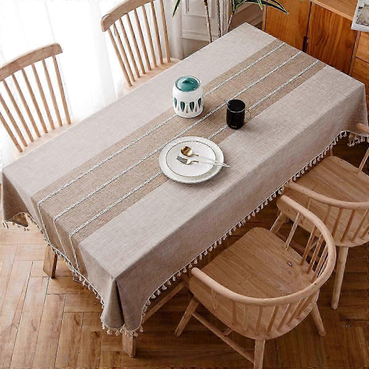 Solid Cotton Linen Rectangular Table Cloth(140x220cm, Light Brown)